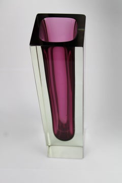 Art Vase Murano Flavio Poli Aubergine Sommerso  Glass Mandruzzato 1960 Italy