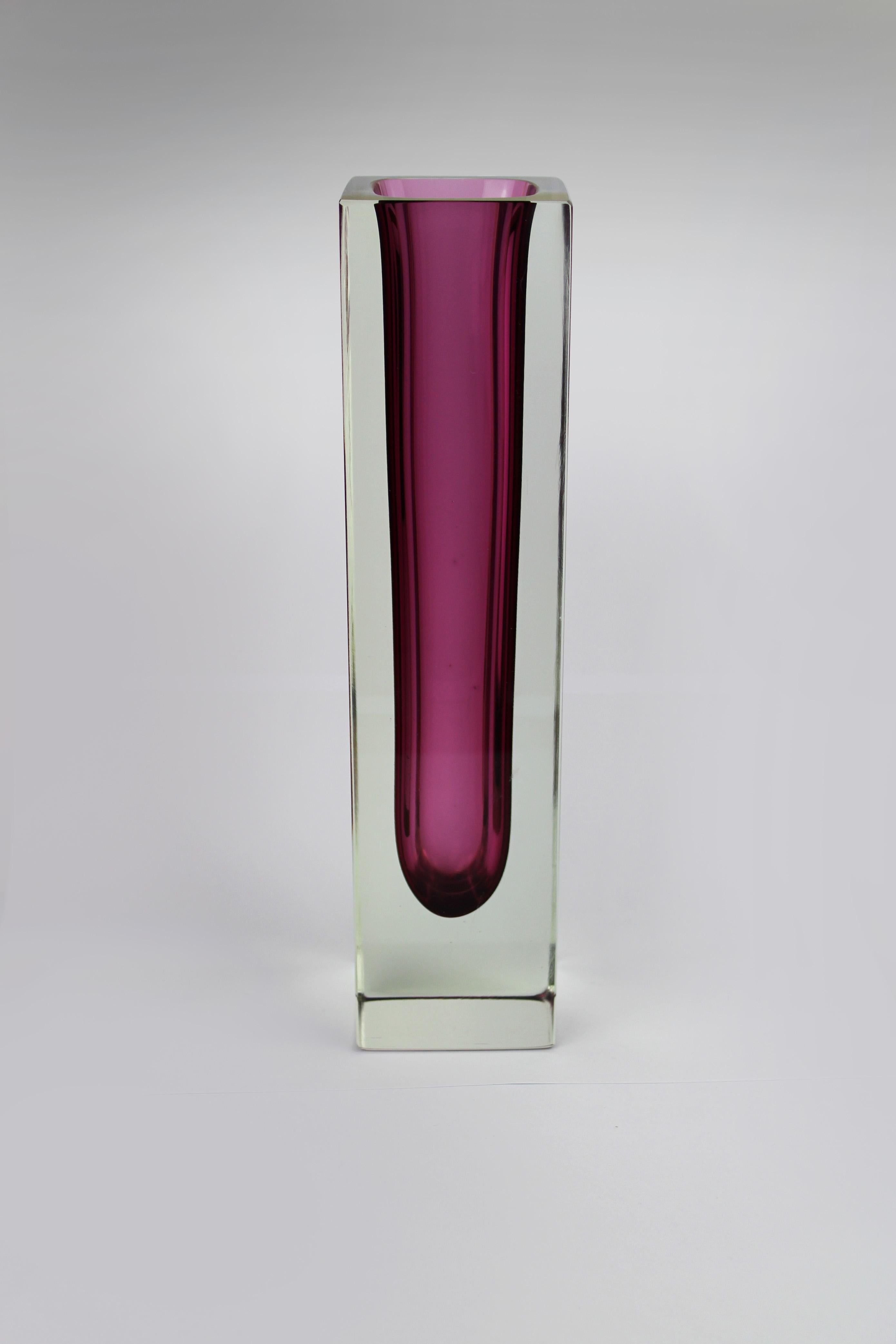 Mid-Century Modern Art Vase Murano Flavio Poli Aubergine Sommerso  Glass Mandruzzato 1960 Italy For Sale