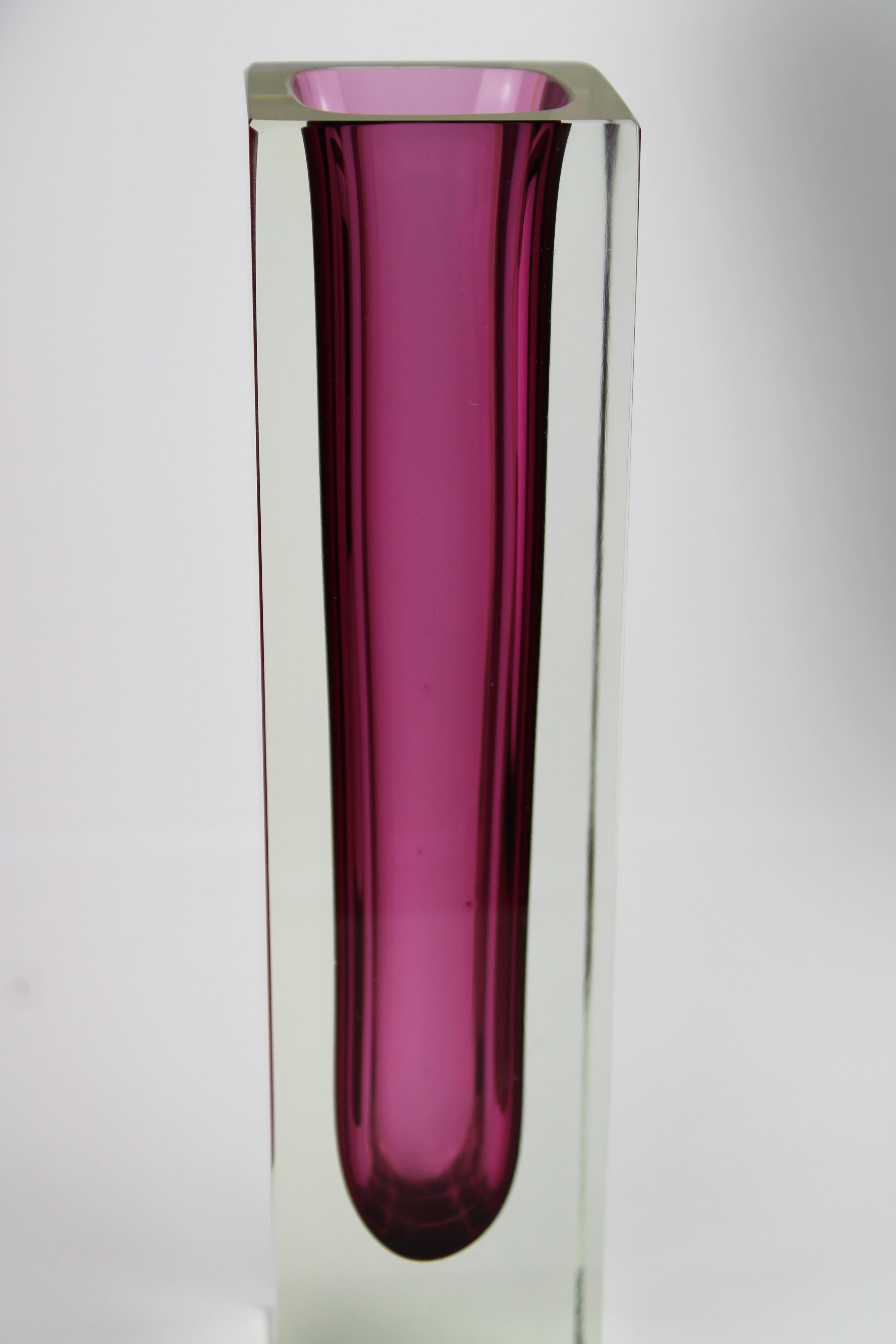 Italian Art Vase Murano Flavio Poli Aubergine Sommerso  Glass Mandruzzato 1960 Italy For Sale