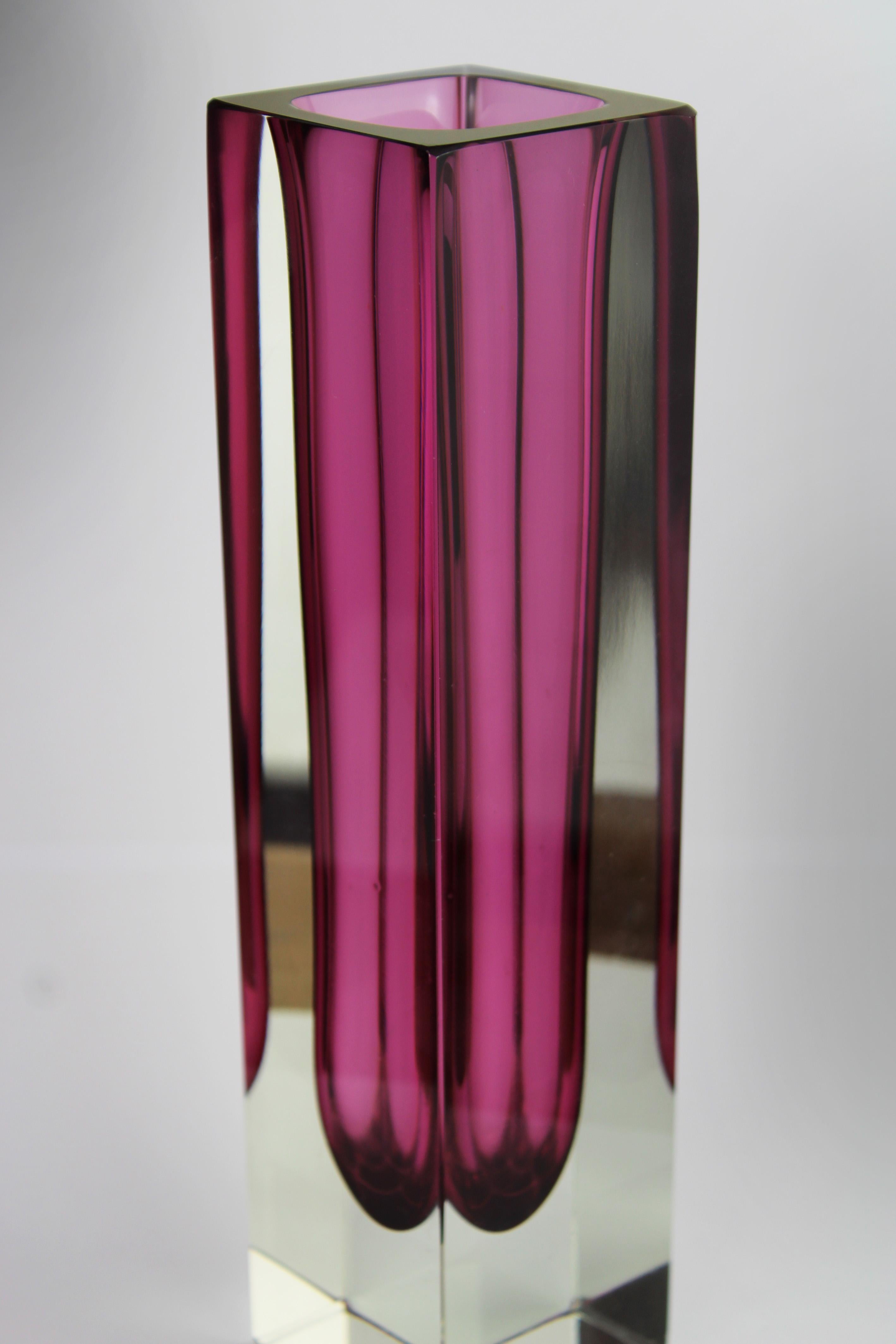 Hand-Crafted Art Vase Murano Flavio Poli Aubergine Sommerso  Glass Mandruzzato 1960 Italy For Sale