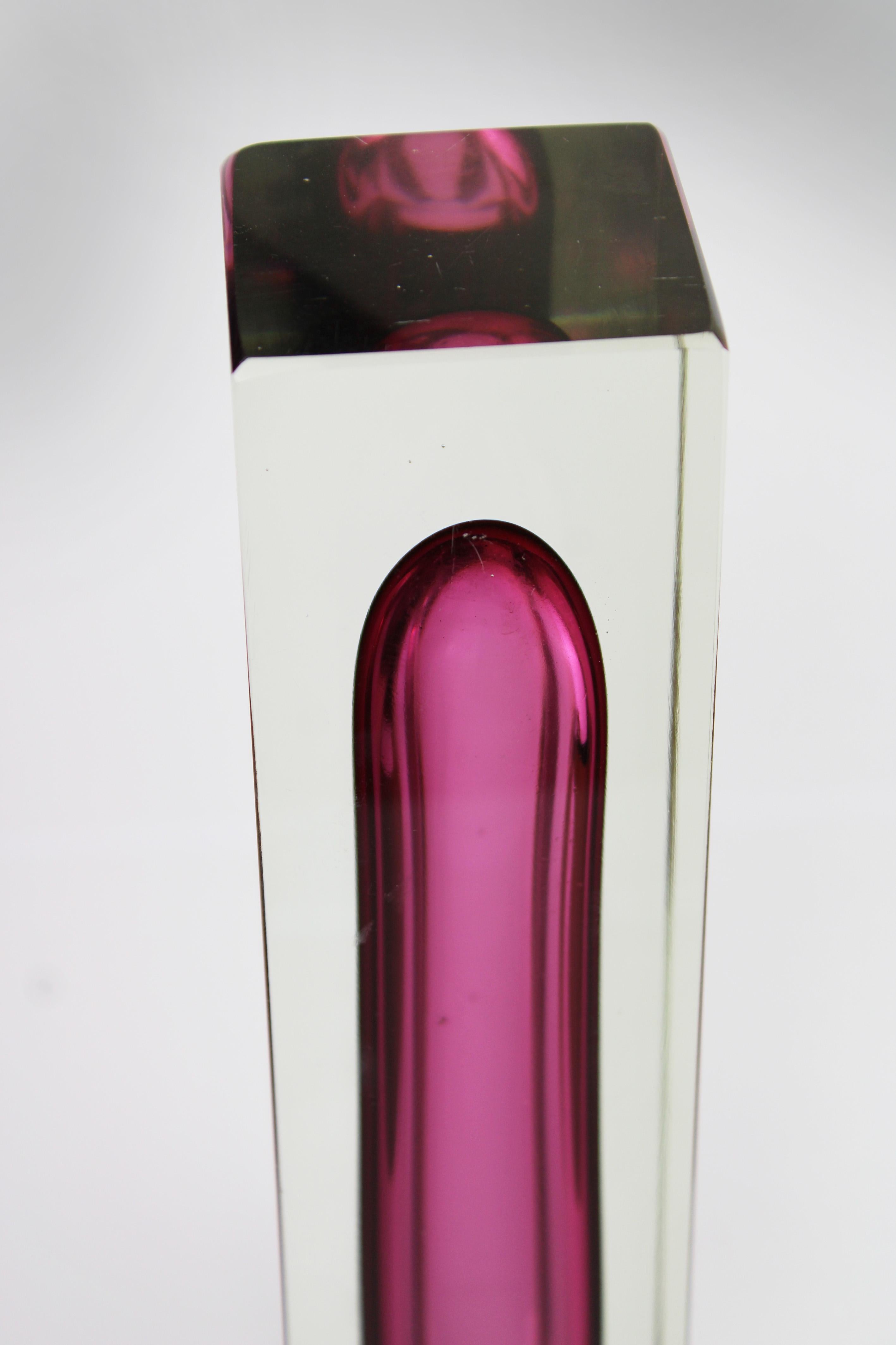 Mid-20th Century Art Vase Murano Flavio Poli Aubergine Sommerso  Glass Mandruzzato 1960 Italy For Sale