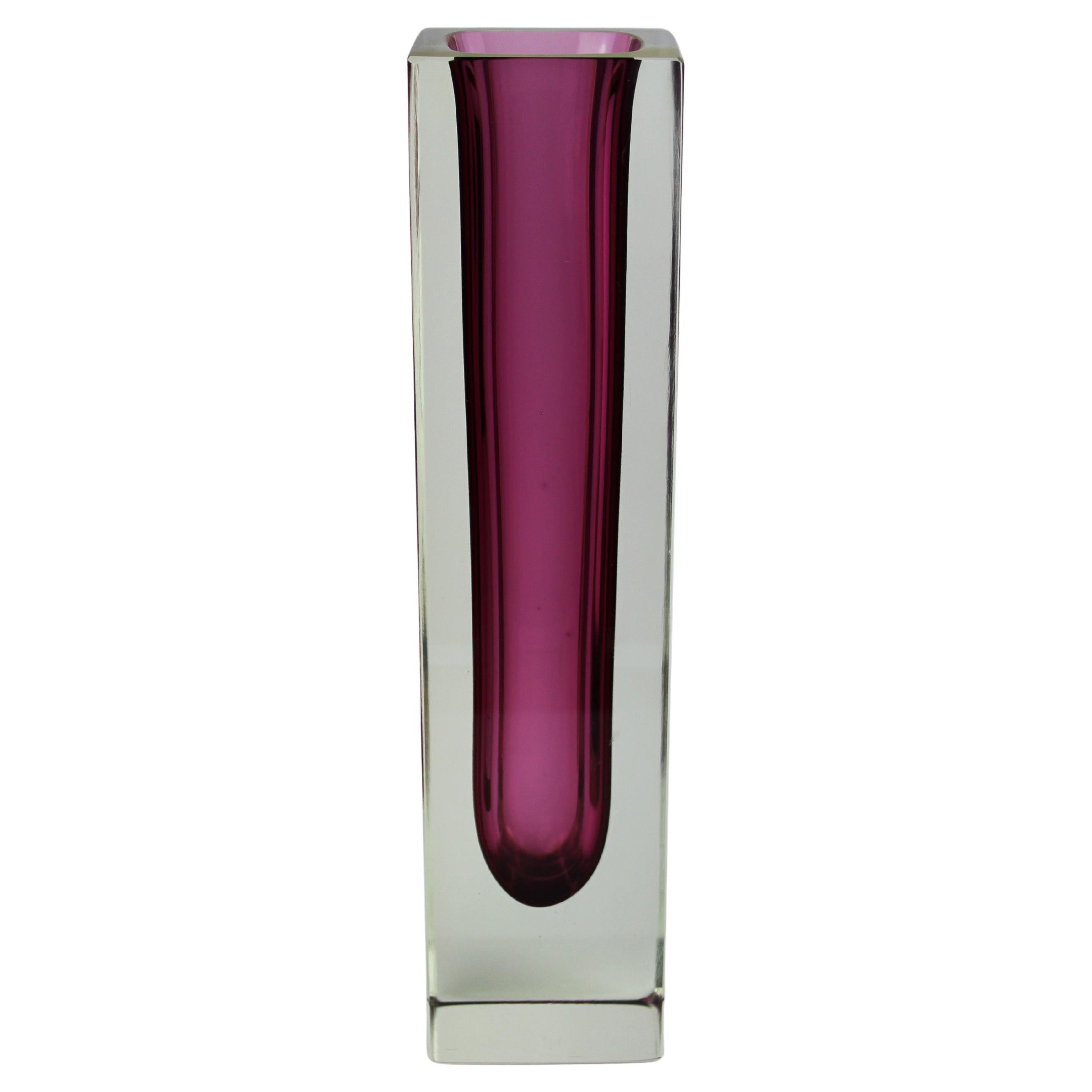 Art Vase Murano Flavio Poli Aubergine Sommerso  Glass Mandruzzato 1960 Italy For Sale