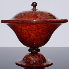 Art Verrier Saint Louis Kompottschale mit Deckel aus marmoriertem Glas