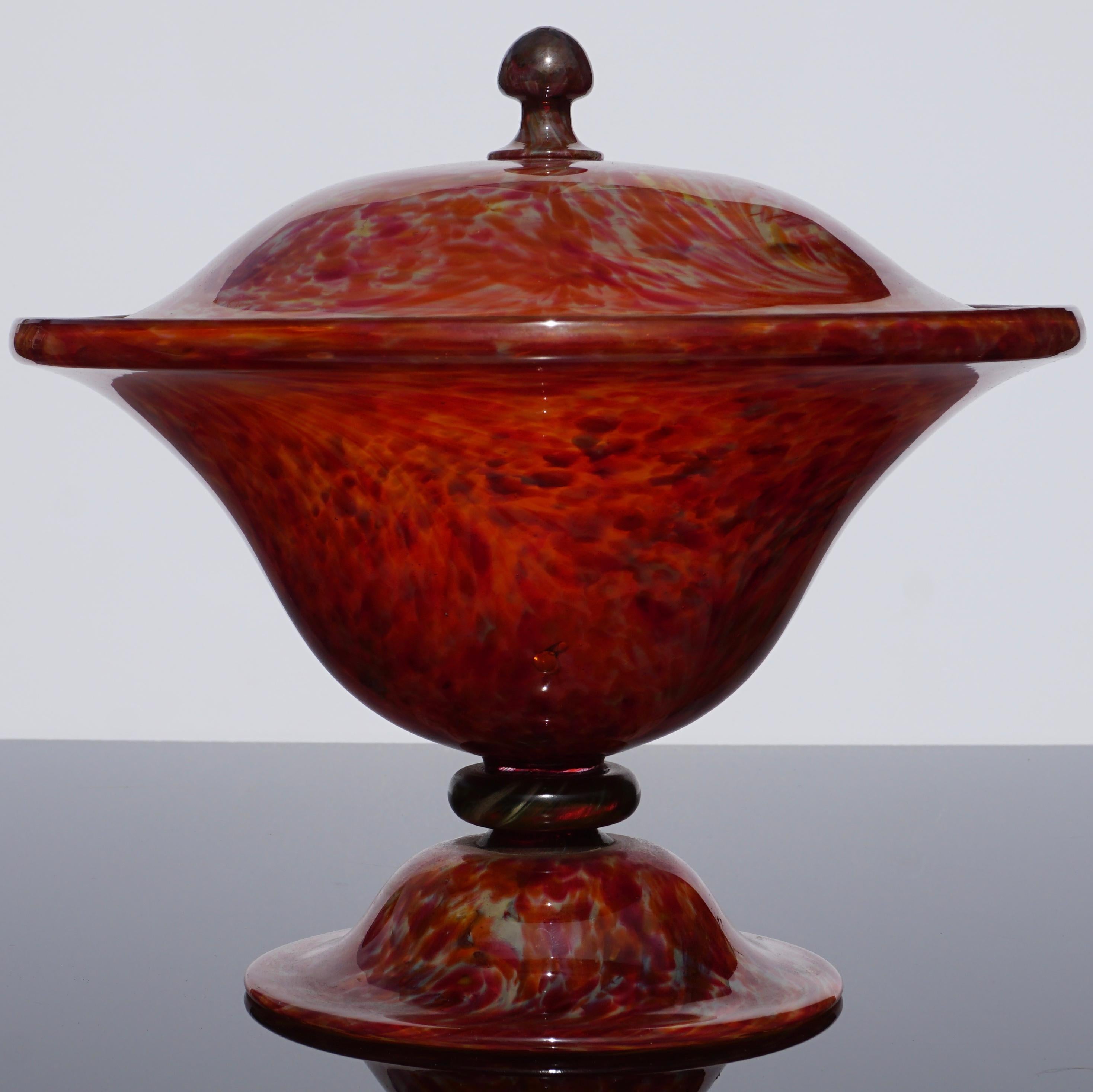 Art Deco Art Verrier Saint Louis Marbled Glass Lidded Bowl Compote