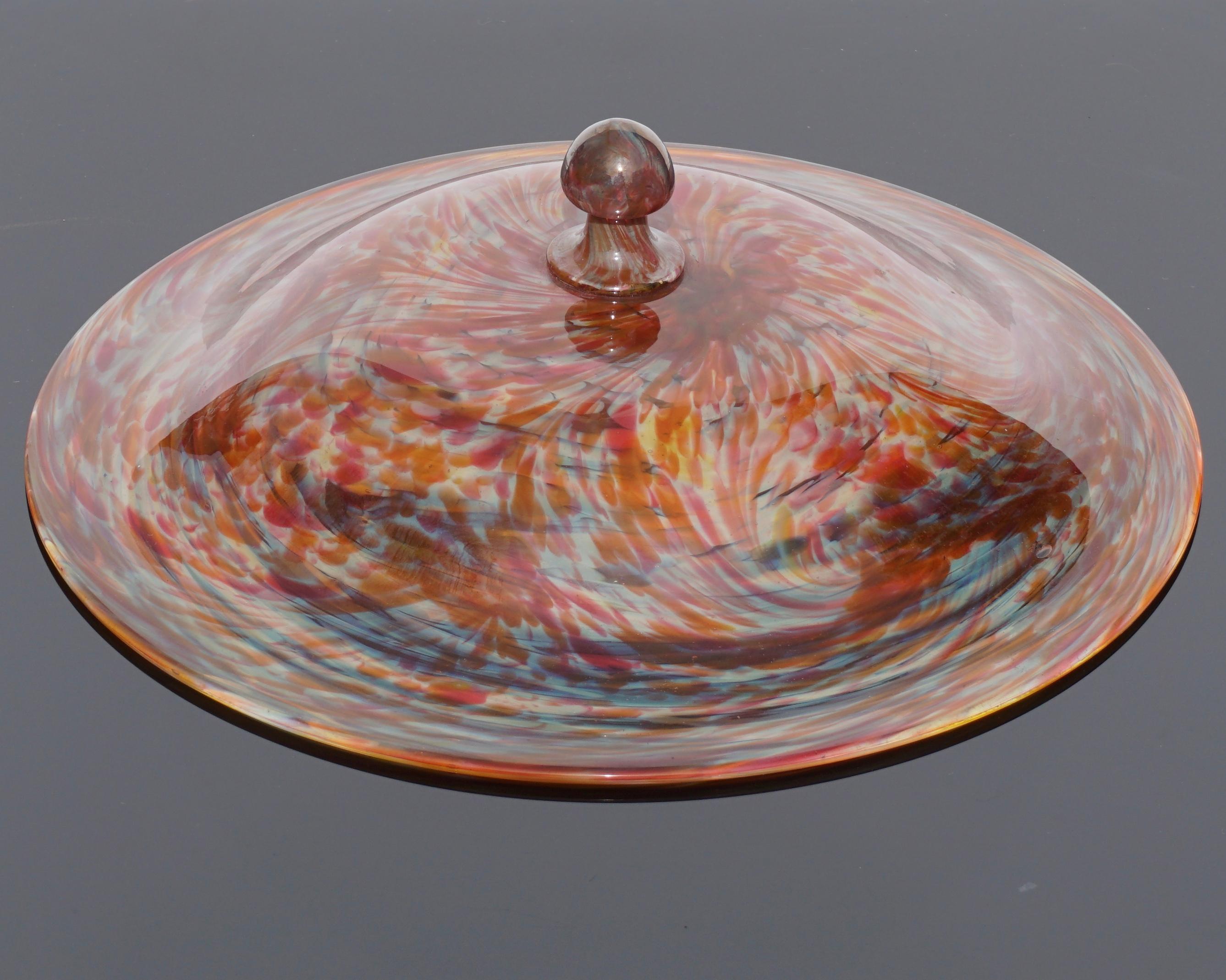 Art Glass Art Verrier Saint Louis Marbled Glass Lidded Bowl Compote