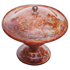 Art Verrier Saint Louis Marbled Glass Lidded Bowl Compote