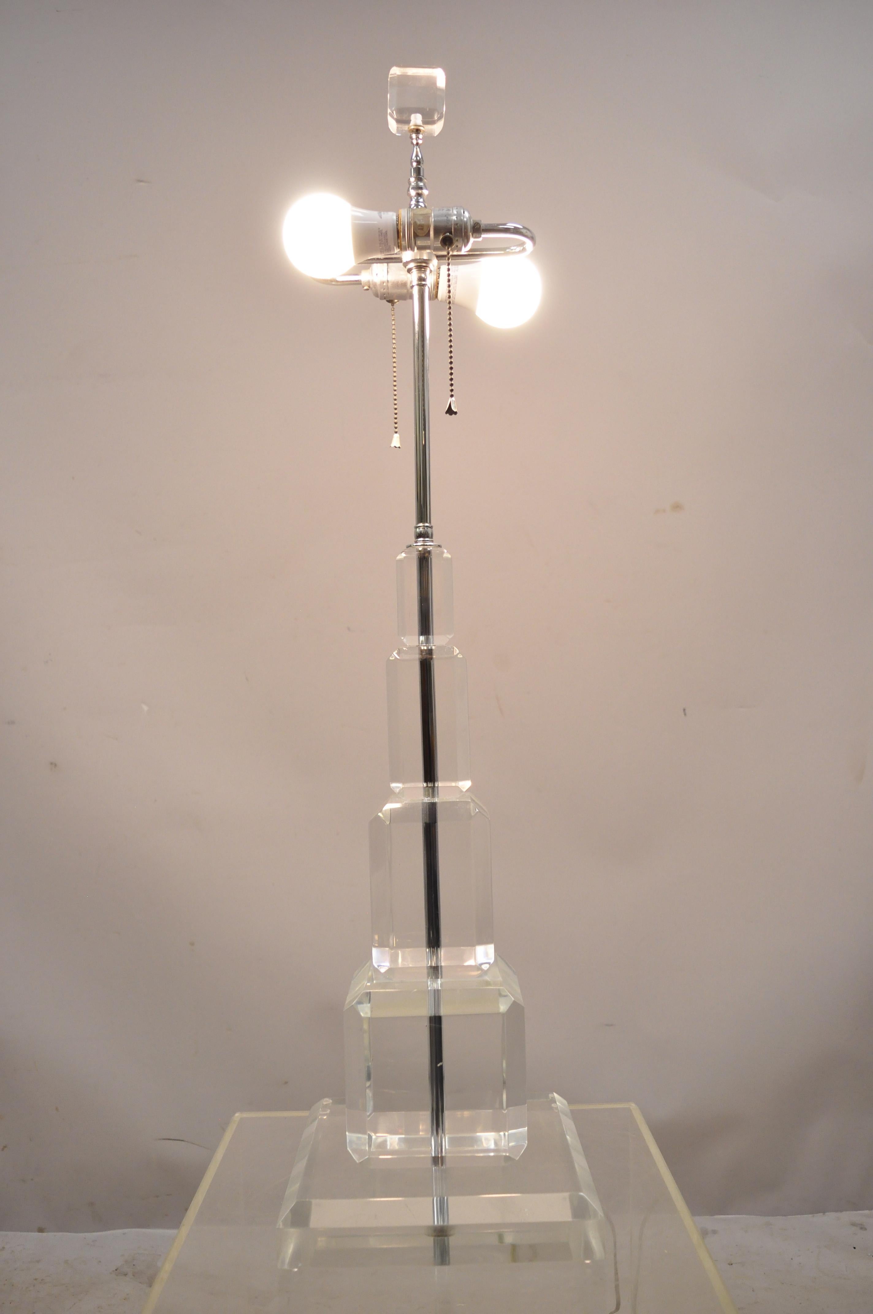 North American Art-Vue Mid-Century Modern Large Stacked Lucite Acrylic Skyscraper Table Lamp For Sale