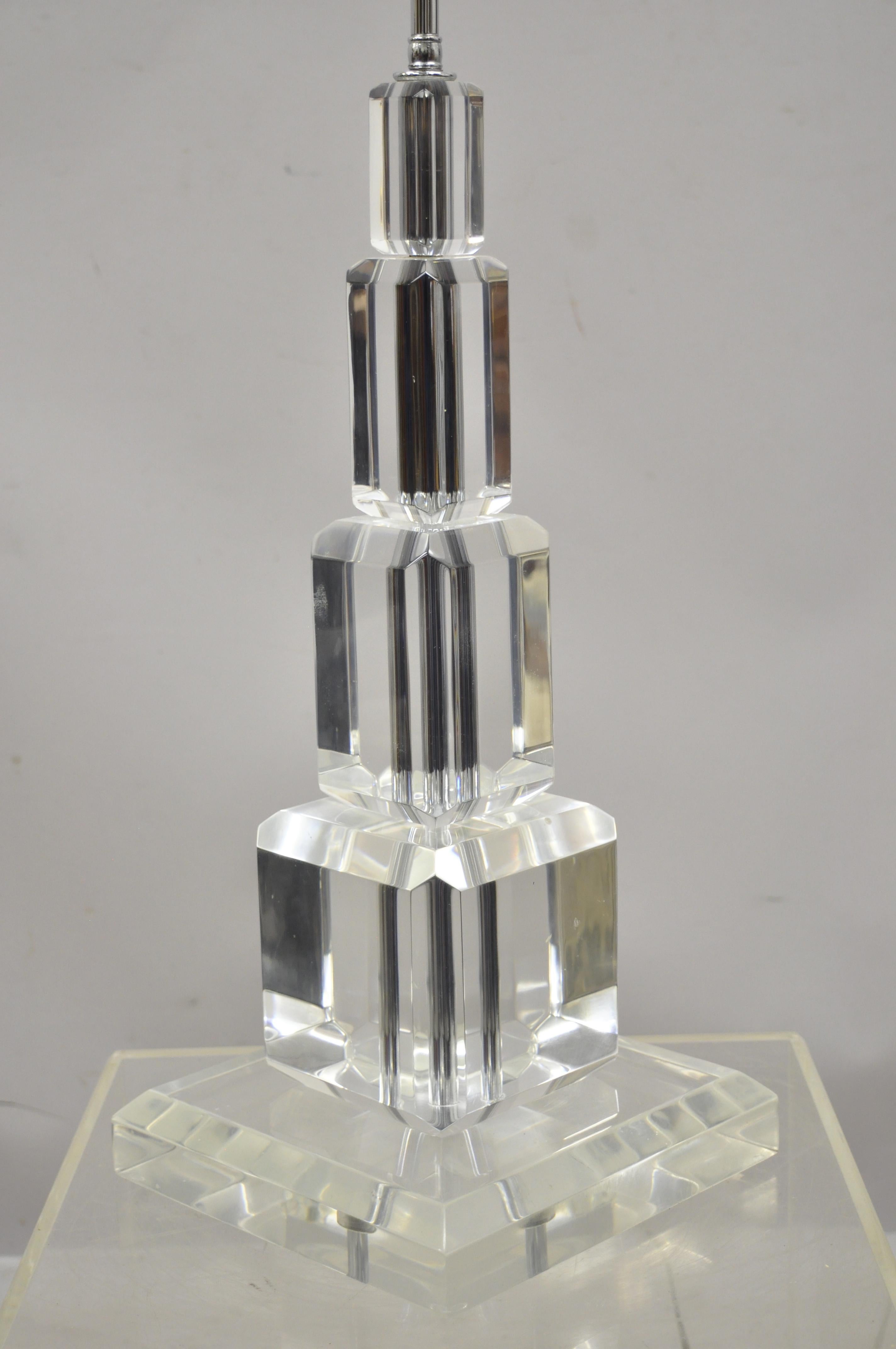 Art-Vue Mid-Century Modern Large Stacked Lucite Acrylic Skyscraper Table Lamp In Good Condition For Sale In Philadelphia, PA