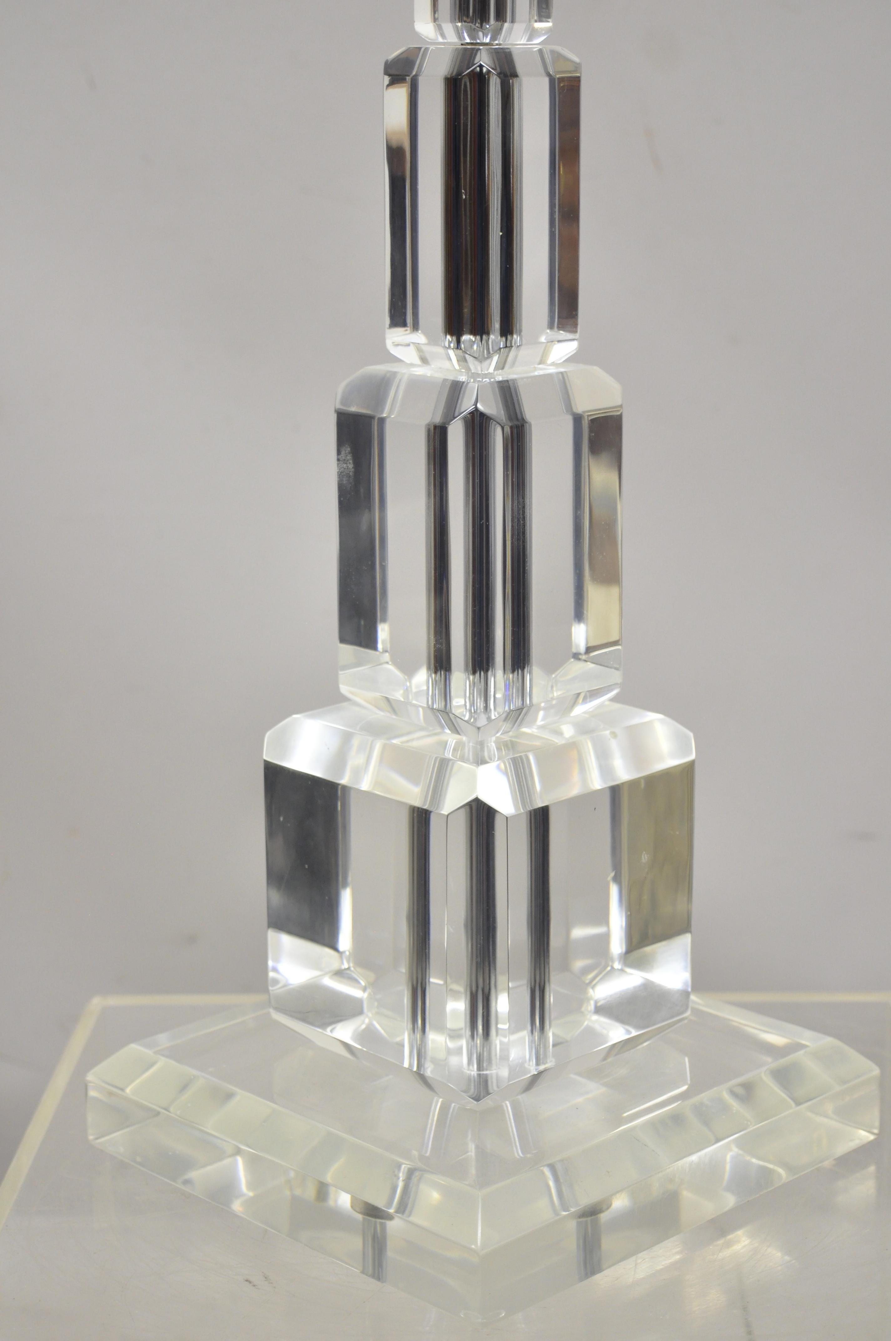 Chrome Art-Vue Mid-Century Modern Large Stacked Lucite Acrylic Skyscraper Table Lamp For Sale