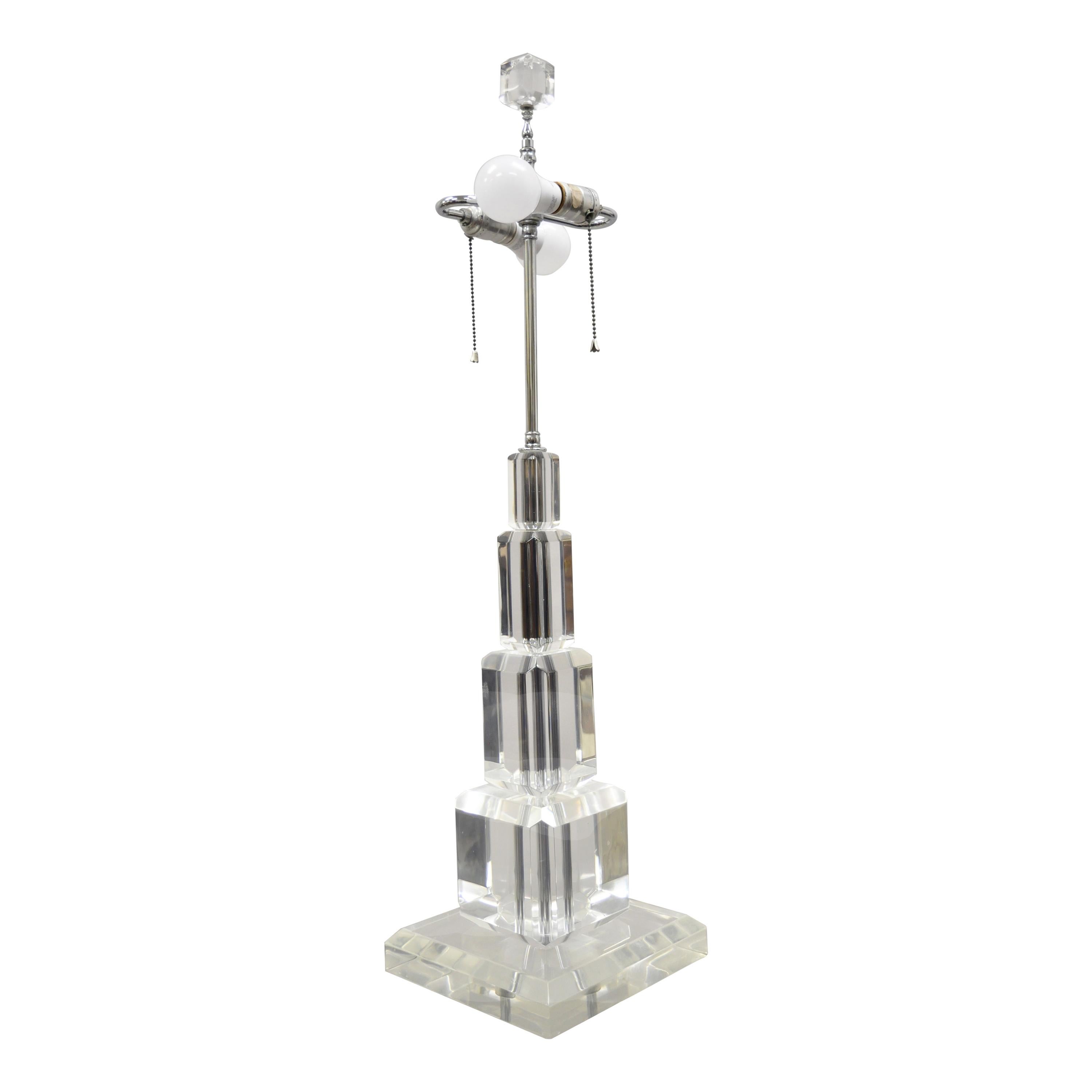 Art-Vue Mid-Century Modern Large Stacked Lucite Acrylic Skyscraper Table Lamp For Sale