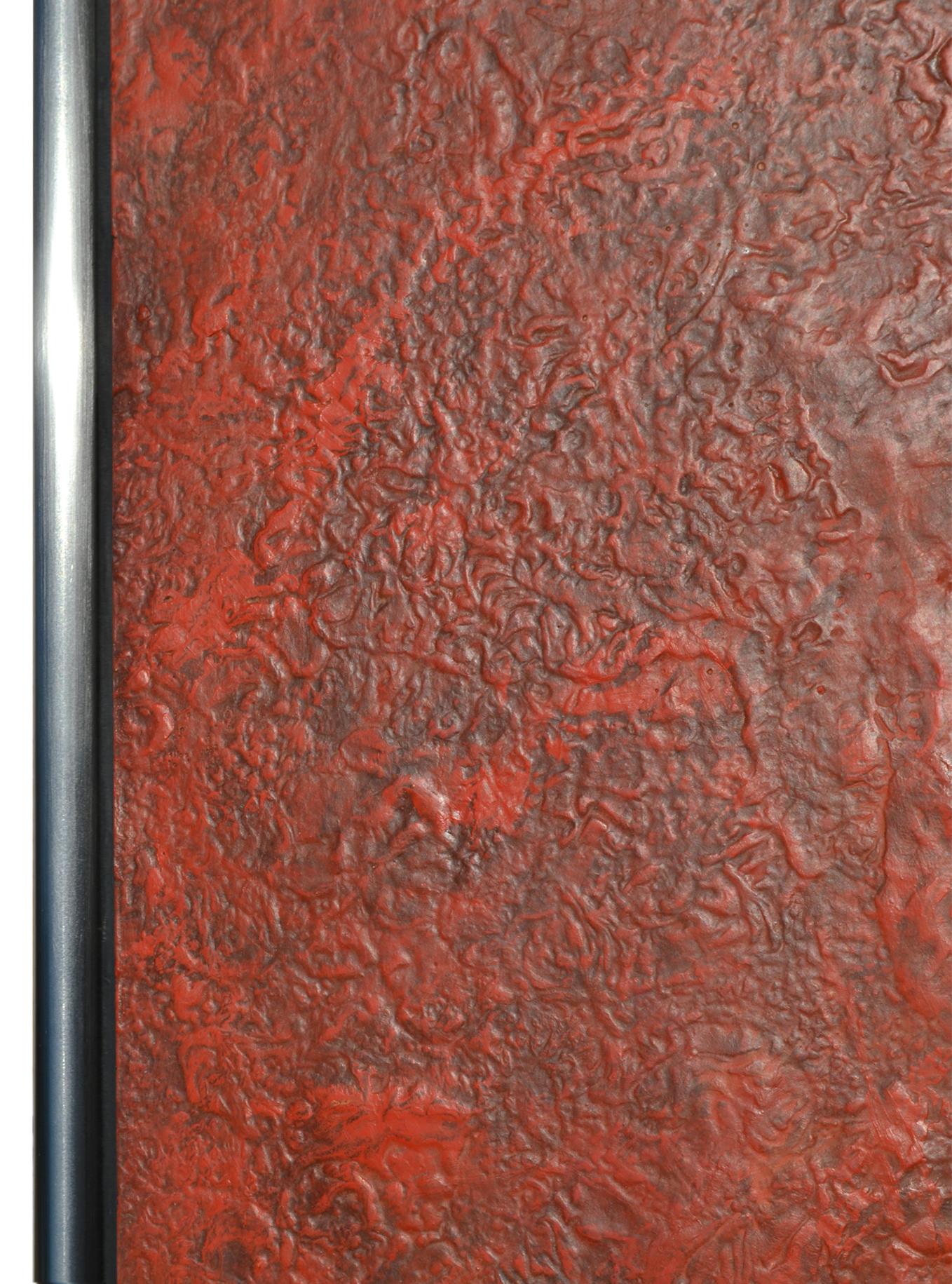 Wandteppich aus rotem Scagliola-Stahlrahmen, handgefertigt, in Italien erhältlich (Moderne) im Angebot