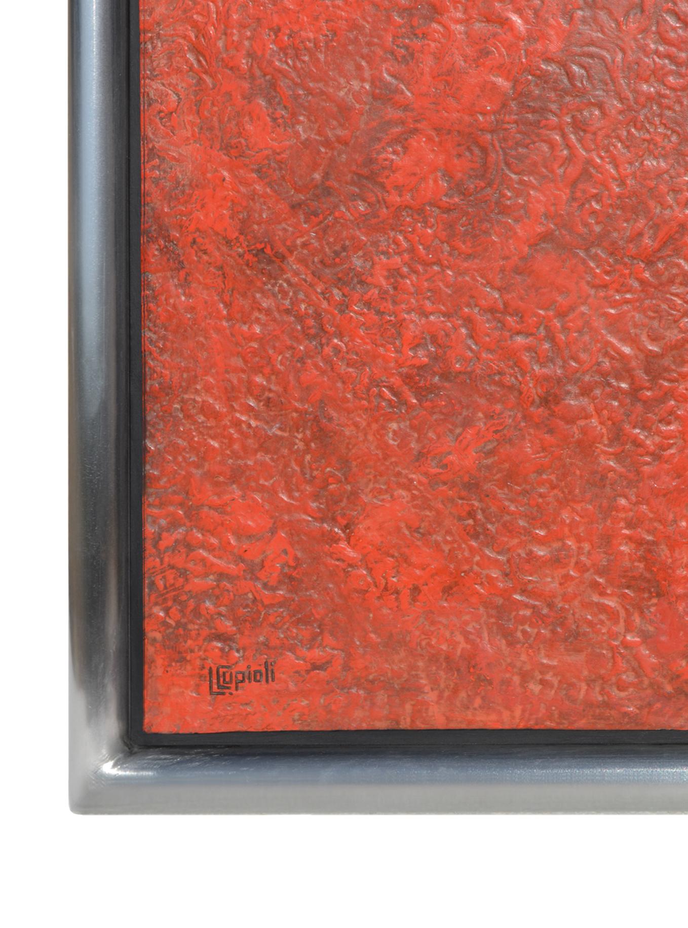 Wandteppich aus rotem Scagliola-Stahlrahmen, handgefertigt, in Italien erhältlich (Italienisch) im Angebot