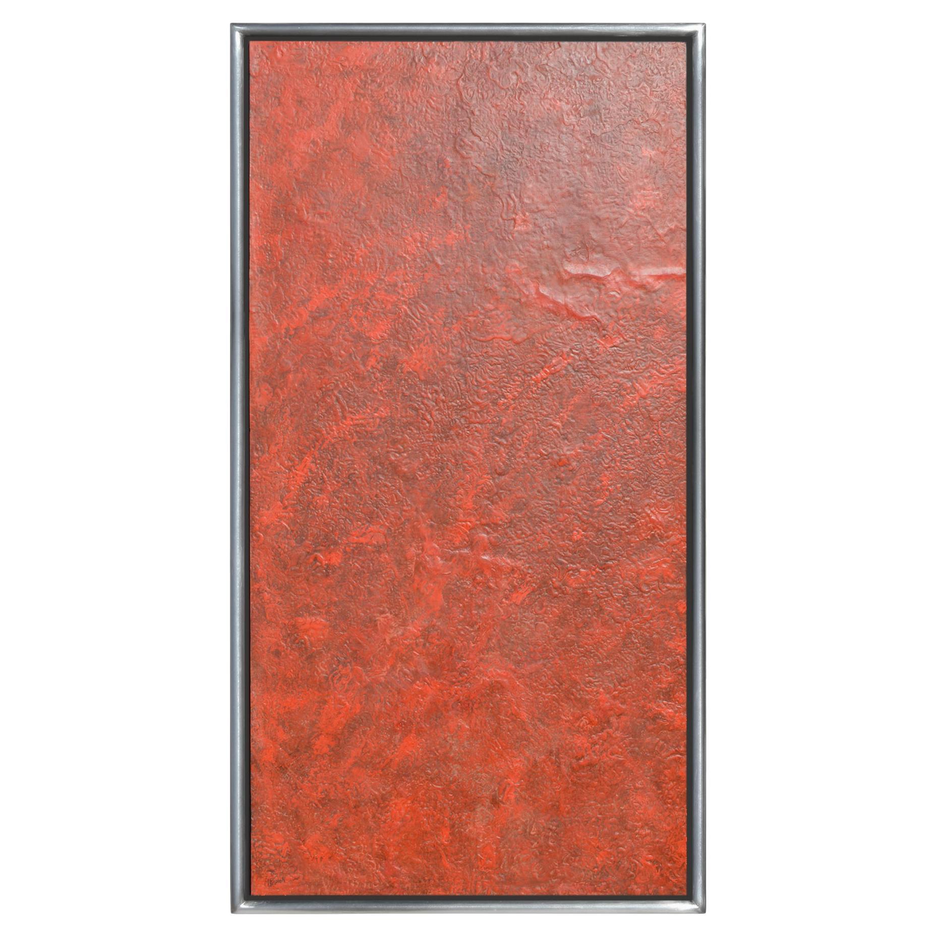 Wall panel red scagliola handmade steel frame made in Italy available For Sale