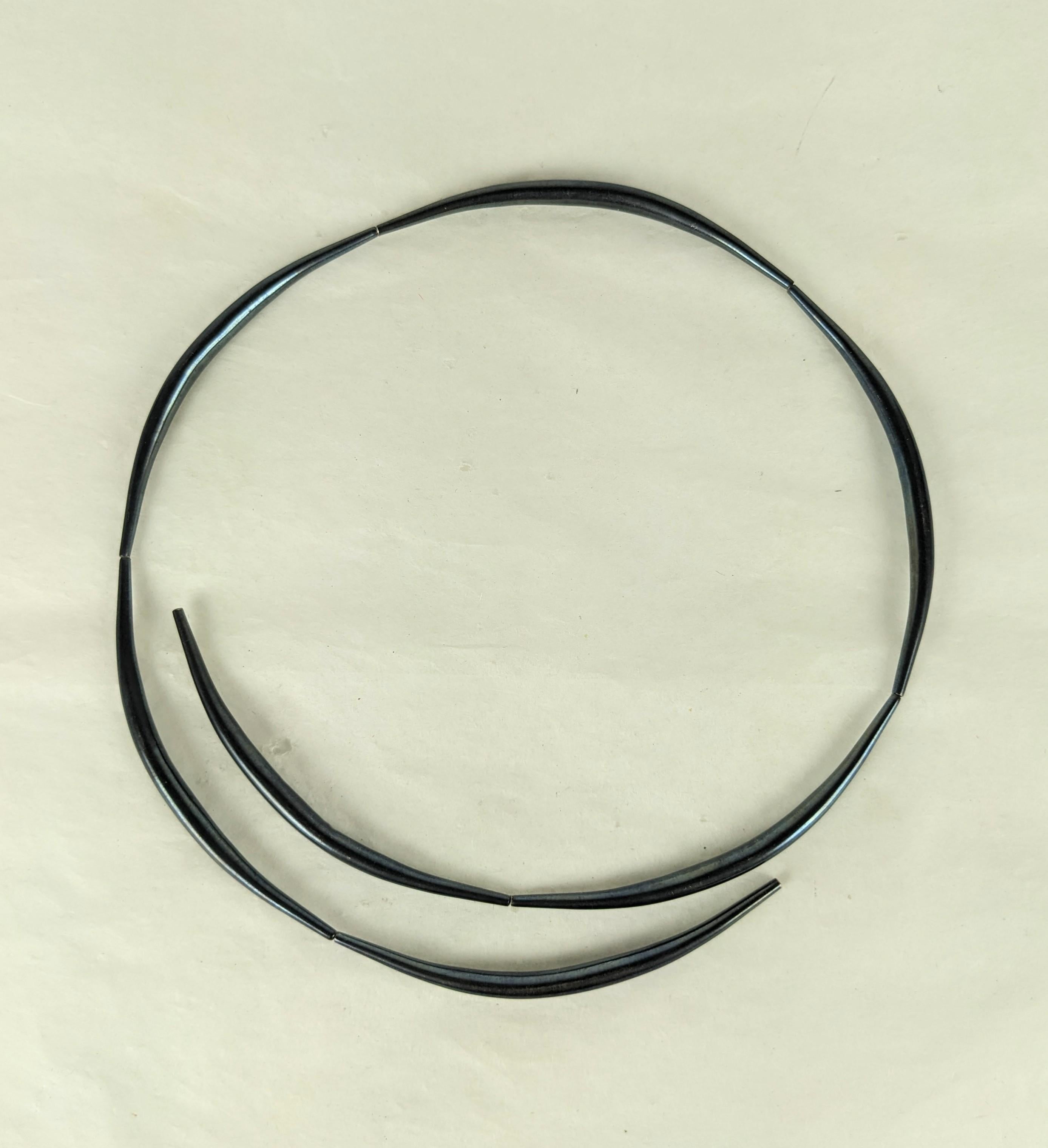 Art Wear Patinaed Coil Spring Necklace from the 1990's. Attributed to Ted Muehling of Art Wear Gallery. Gently lobed blackened segments are strung on a spring coil and create a striking minimalist effect when worn. 4.25