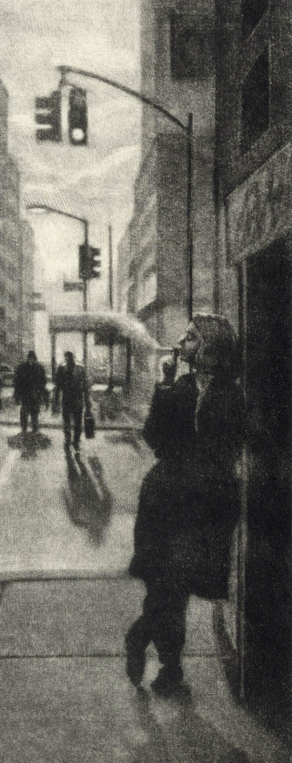 Daybreak (A steamy  Manhattan avenue and its cast of characters begin the day) - Print by Art Werger