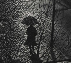 Verspätet (Der Bus hat Verspätung, der Schirm ist aufgespannt und der lange Heimweg durch den Regen beginnt)