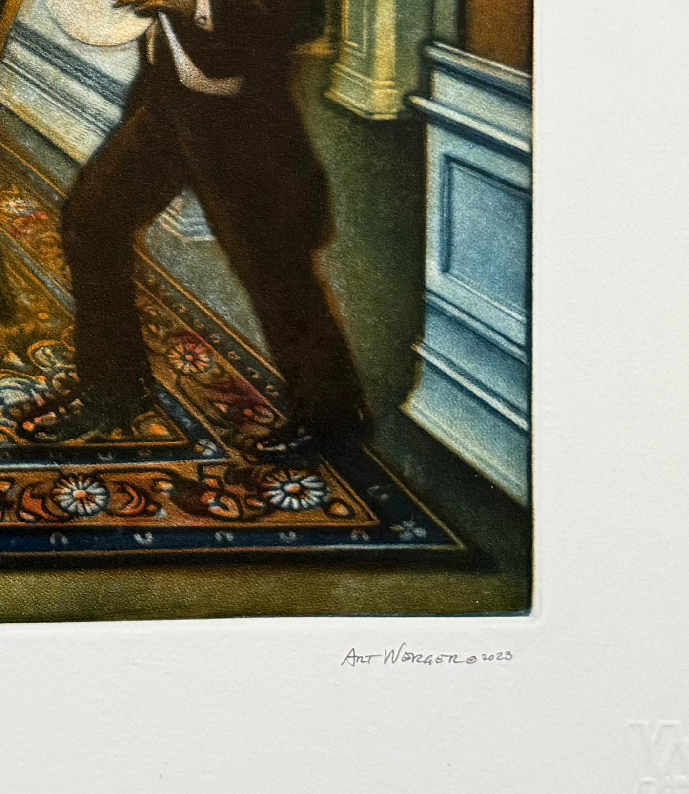 Don't Invite the Ringling to Dinner (color version) - Brown Figurative Print by Art Werger
