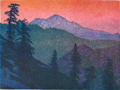 Evening Light Aquatint Etching of Mt Shasta, Signed, Edition of 50