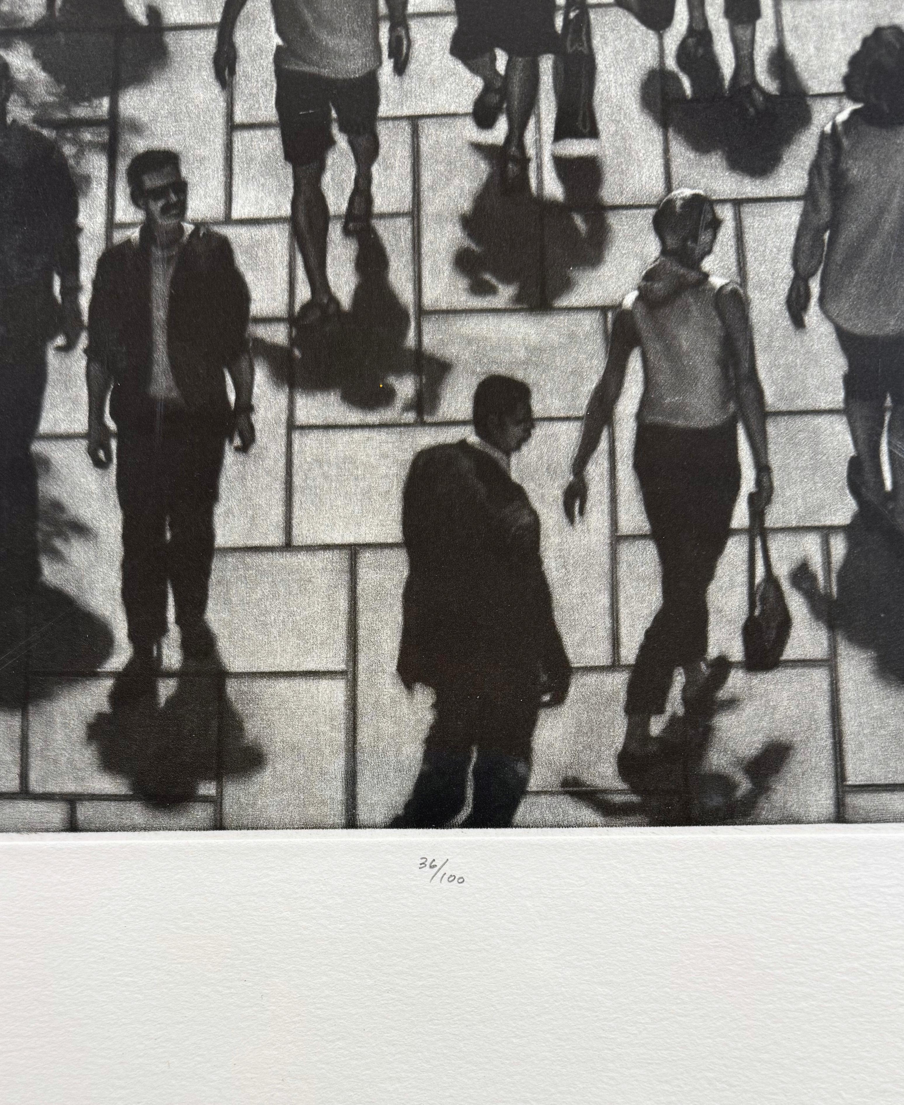 Medium: Mezzotint
Year: 2004
Edition: 100
Image Size: 15.5 x 11 inches

Art Werger’s prints show a keen observation of quiet and normally unnoticed moments. Pedestrians passing each other, lost in their own worlds. Sunlight filtering through a