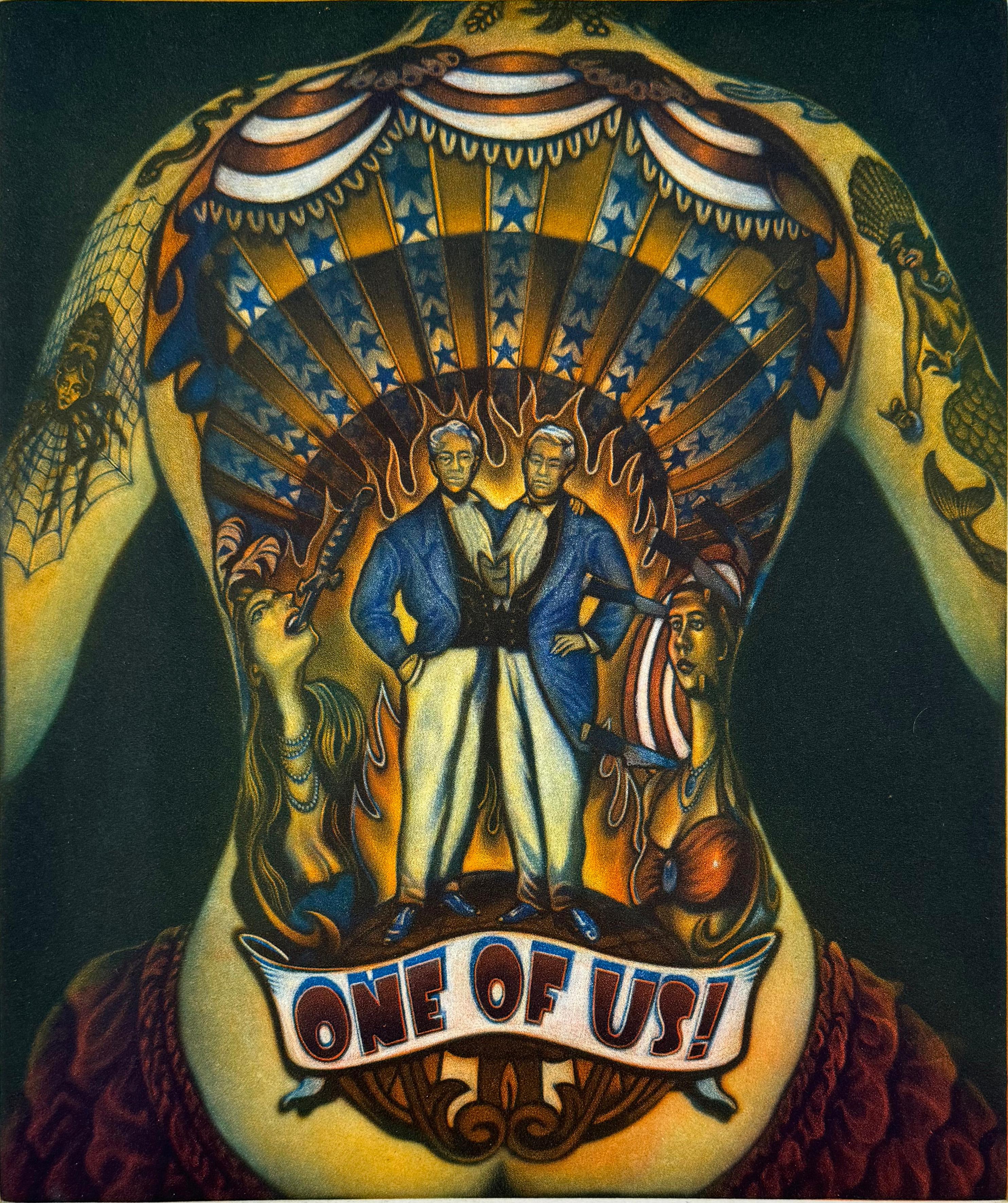 Medium: Color mezzotint
Year: 2024
Edition: 25
Image Size: 24 x 18 inches
Signed, titled and numbered in pencil by the artist

Dramatic mezzotint of the tattooed back of a circus performer, from the Circus cyle of prints by Art Werger.

Werger has