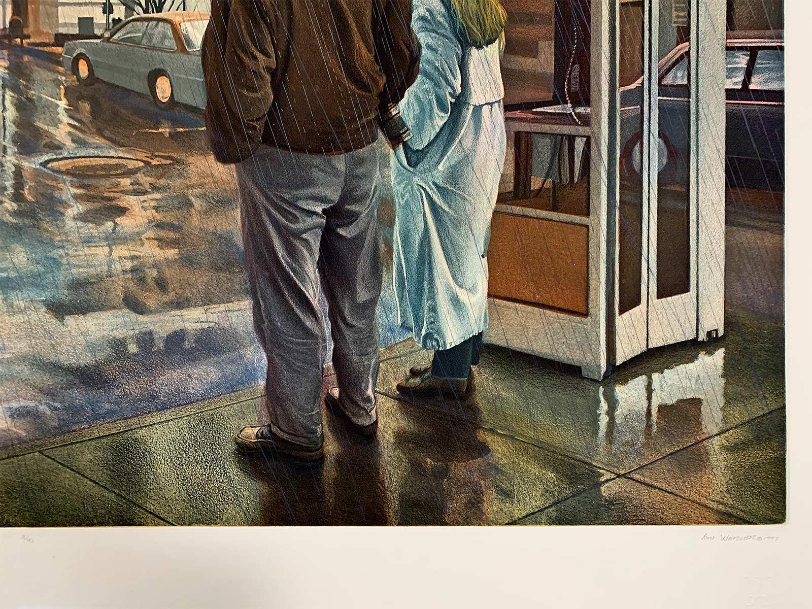 Steady Rain (Rain is falling on a street in Baltimore, MD and umbrellas are out) - American Modern Print by Art Werger