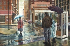 Vintage Steady Rain (Rain is falling on a street in Baltimore, MD and umbrellas are out)