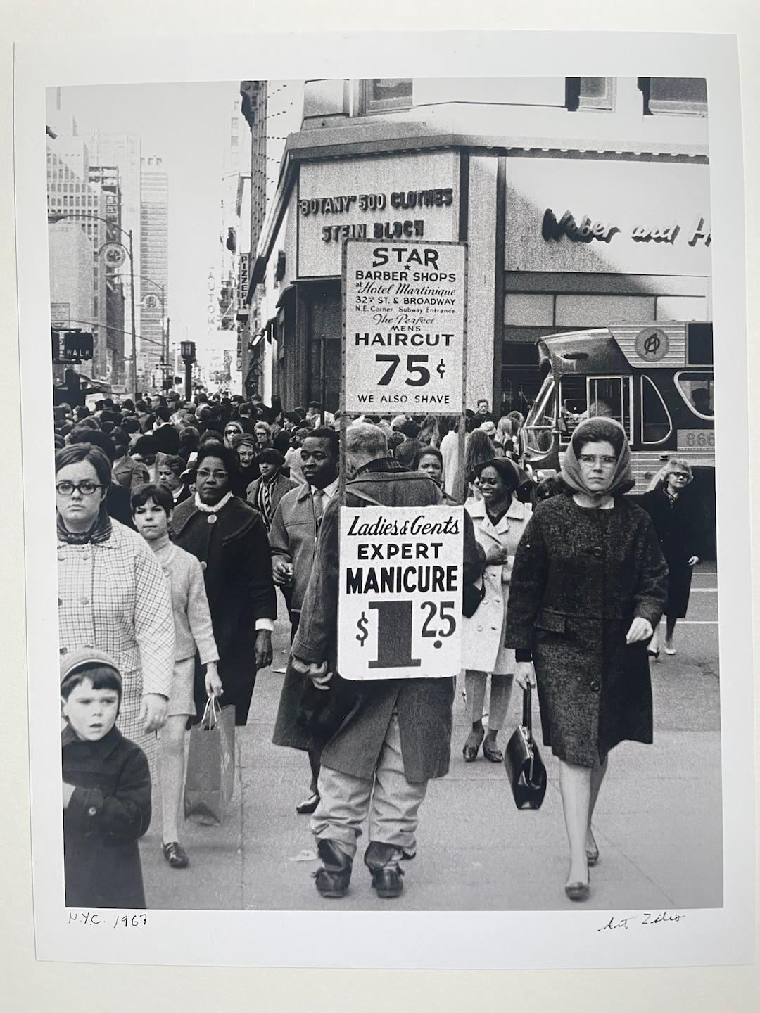 Art Zilio Black and White Photograph - NYC 1967, The Boys Army, Street Scene with Signs