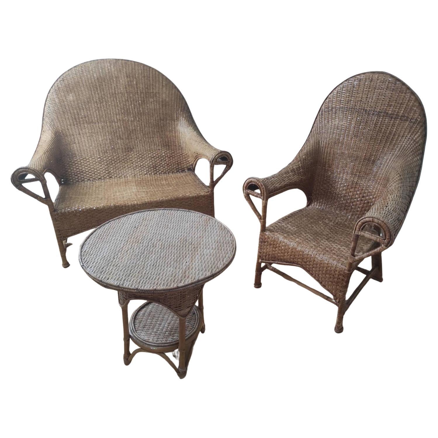 Arts and Crafts Wicker Set By Dryad and Co UK 1920s