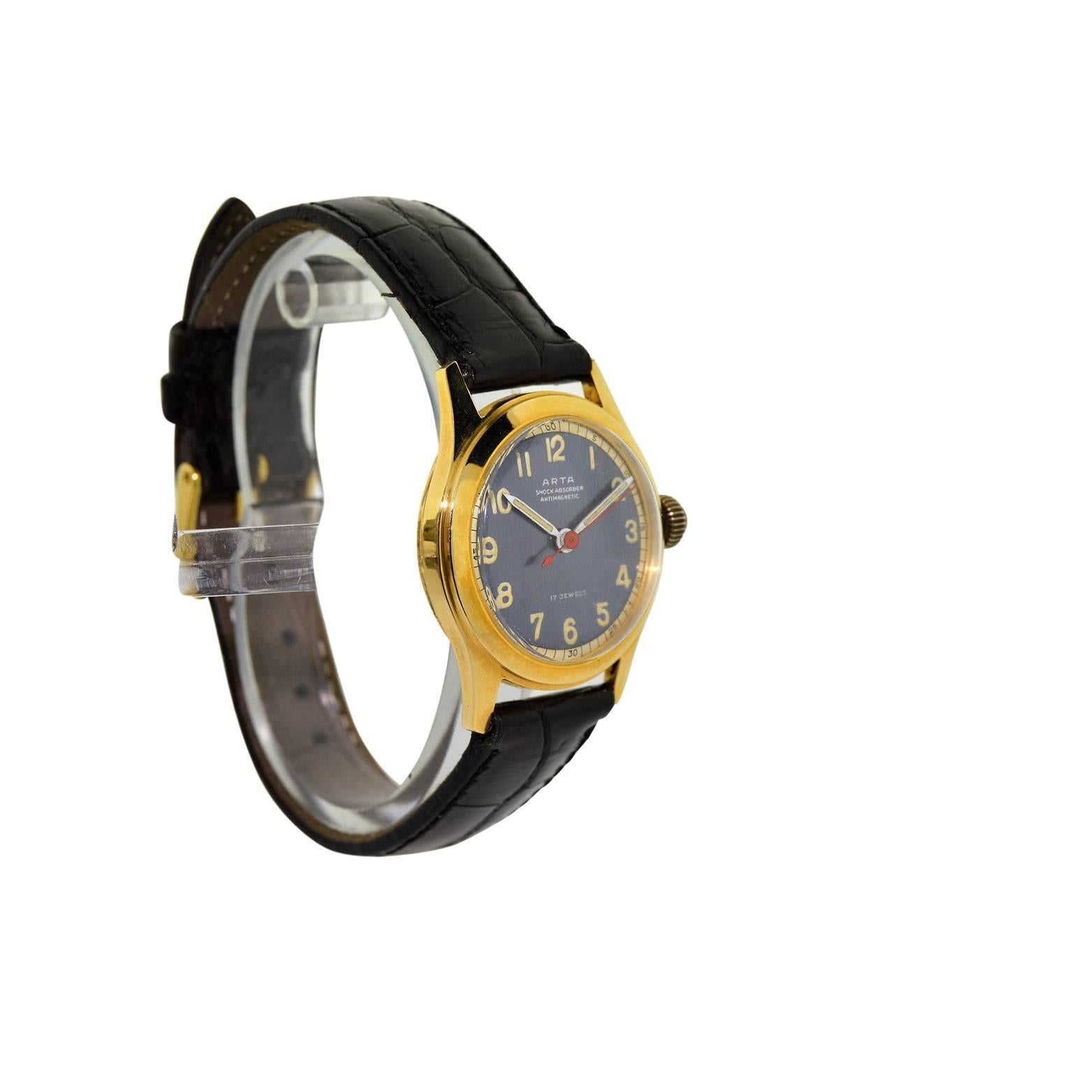 Arta Gelbgold Original-Zifferblatt-Uhr mit Handaufzug, 1950er Jahre (Art déco)
