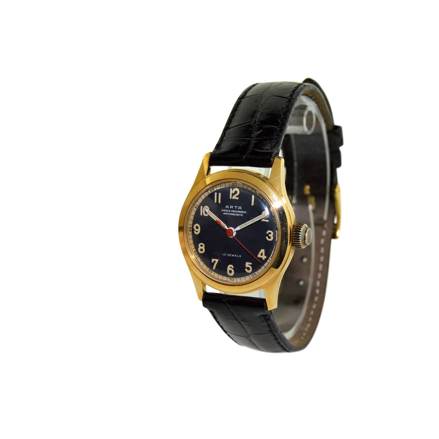 Arta Gelbgold Original-Zifferblatt-Uhr mit Handaufzug, 1950er Jahre für Damen oder Herren