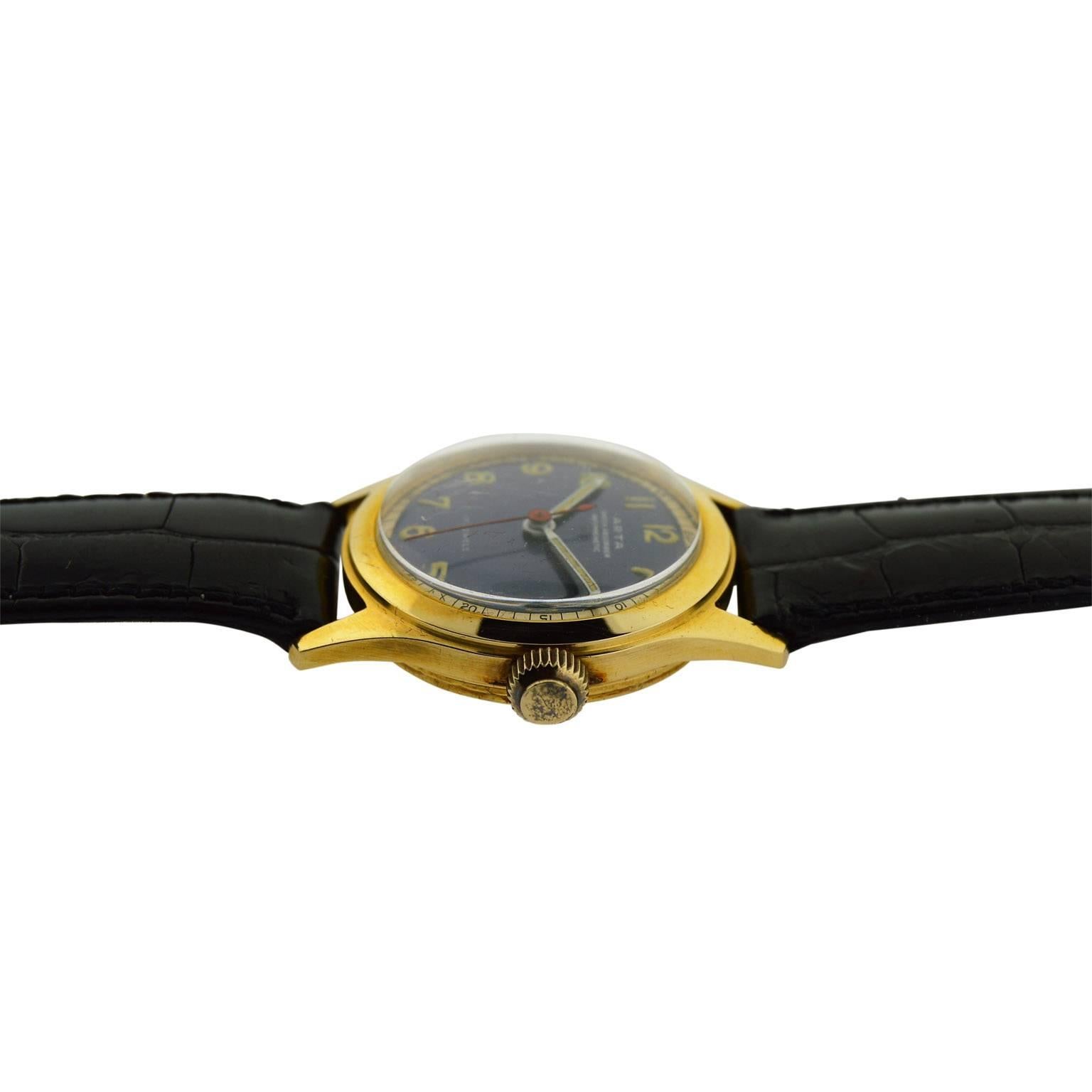 Arta Gelbgold Original-Zifferblatt-Uhr mit Handaufzug, 1950er Jahre 1