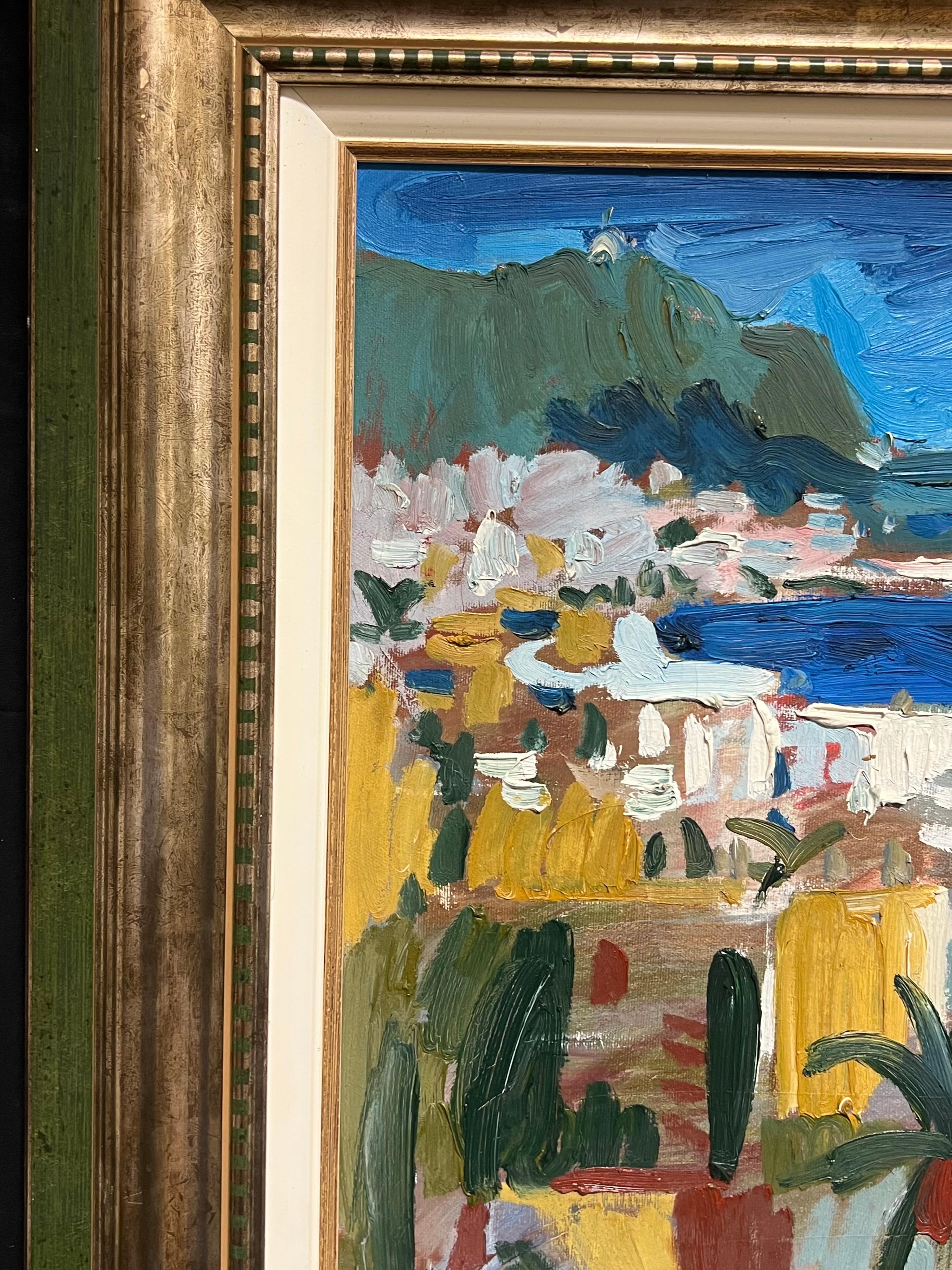 Peinture à l'huile moderniste française Nice Coastal Mediterranean French Rivera City en vente 5
