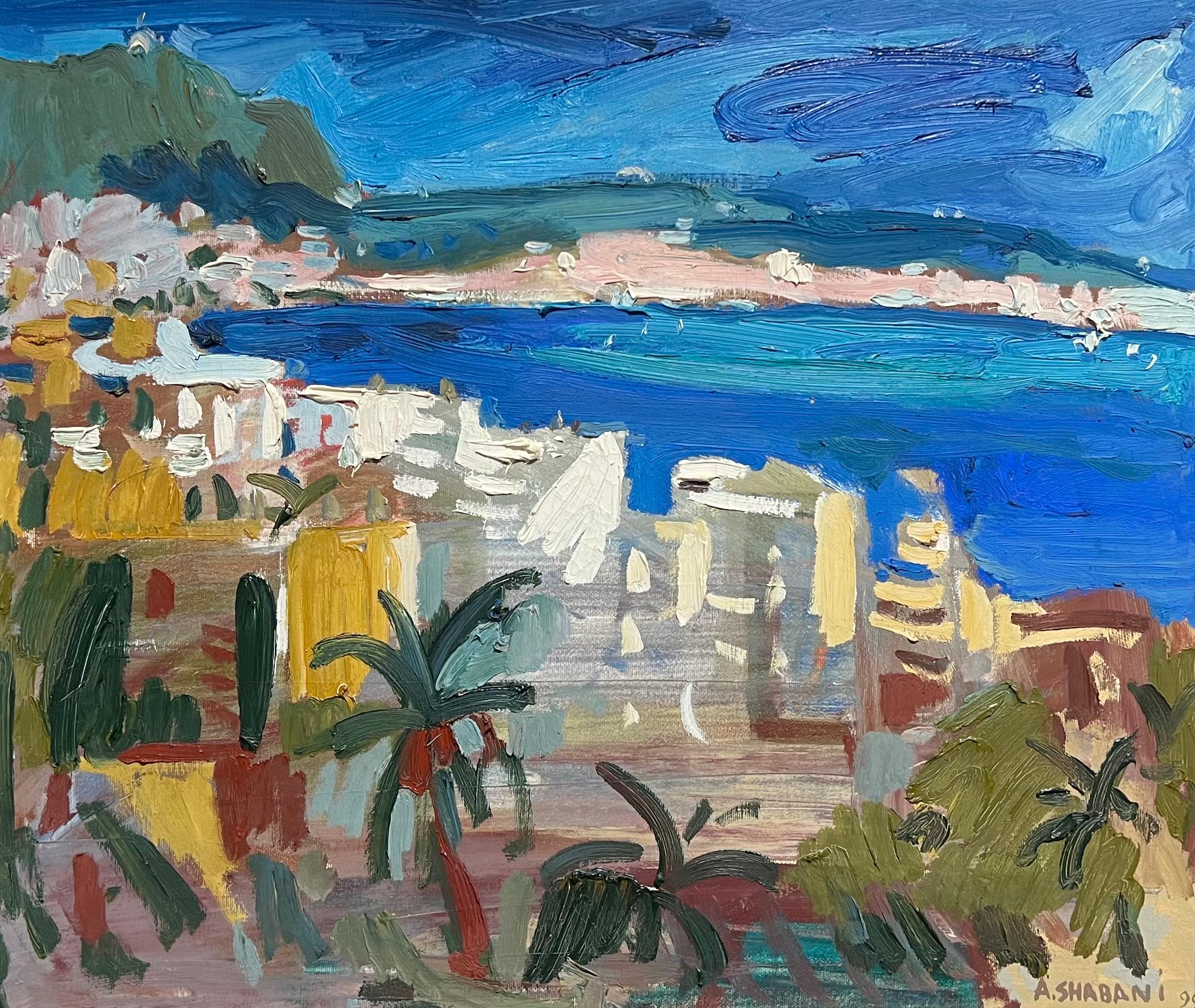 Peinture à l'huile moderniste française Nice Coastal Mediterranean French Rivera City - Painting de Artan Shabani