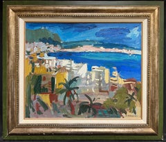 Pintura al Óleo Modernista Francesa Niza Costera Mediterránea Francesa Rivera Ciudad