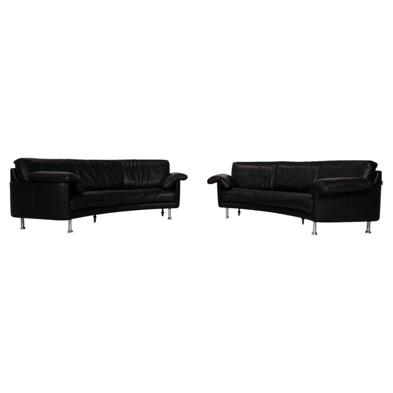 Artanova Leather Sofa Set Black 2x ThreeSeater Couch For Sale at