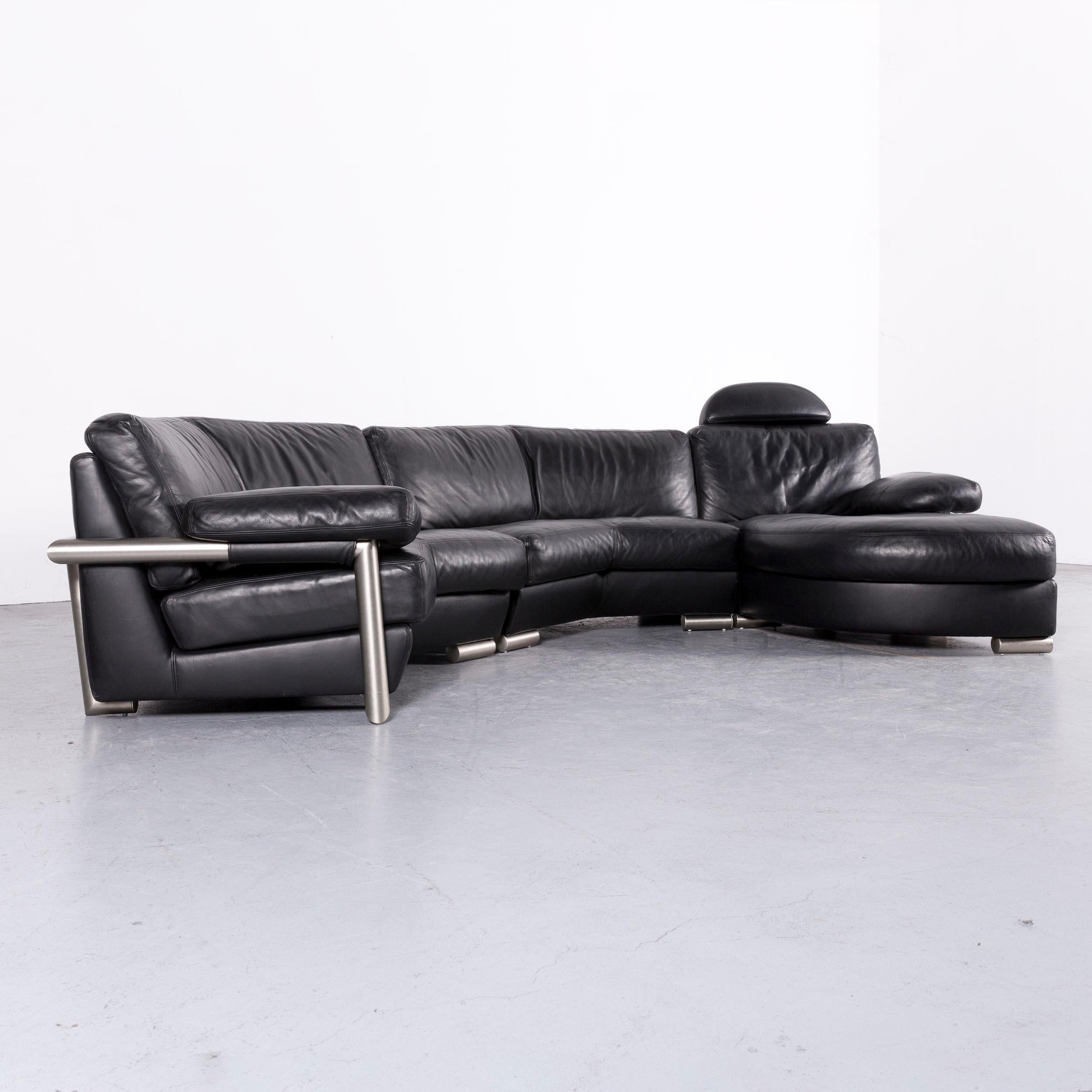 Artanova Medea Designer Black Leather Corner Sofa Couch For Sale 4