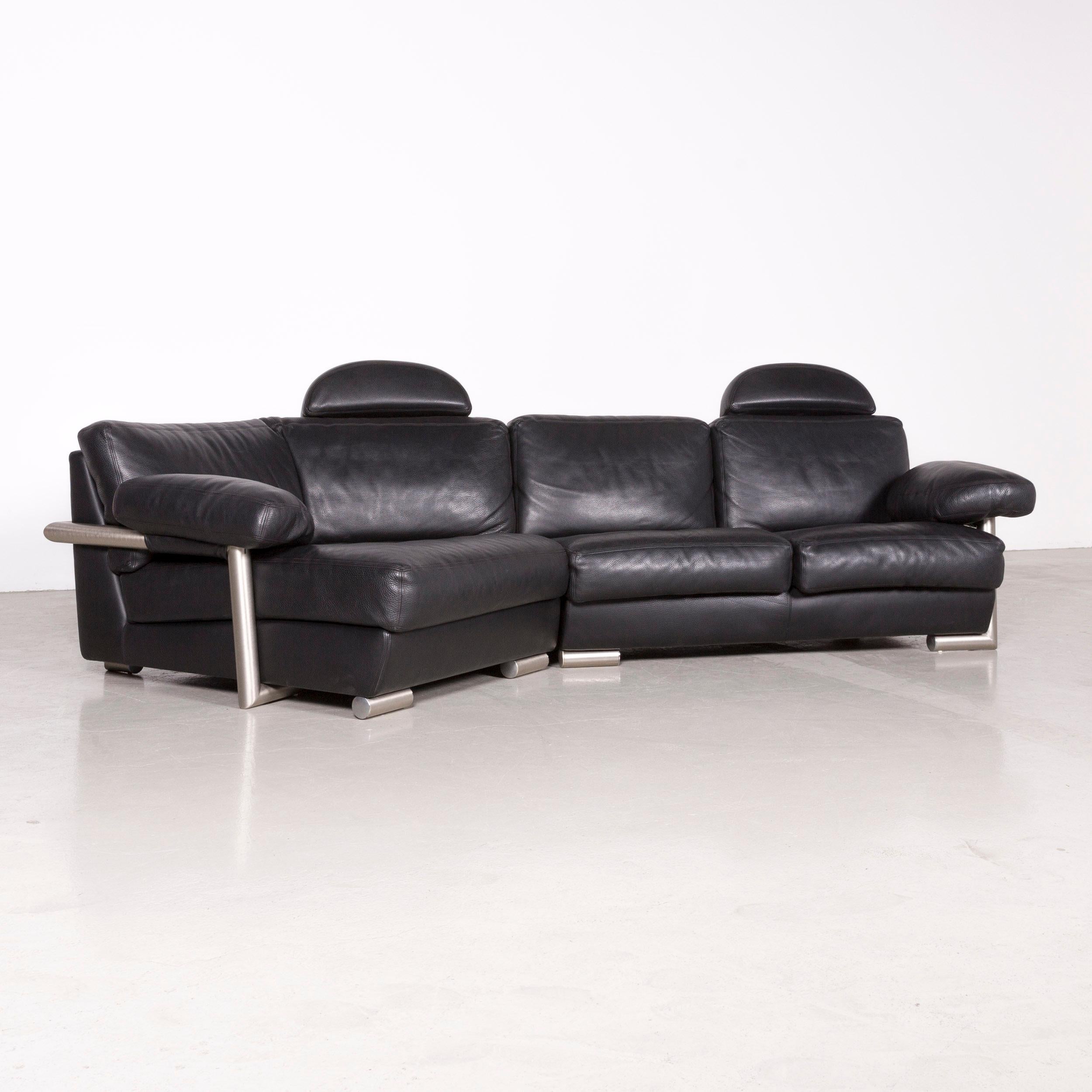 Modern Artanova Medea Designer Black Leather Corner Sofa Couch For Sale