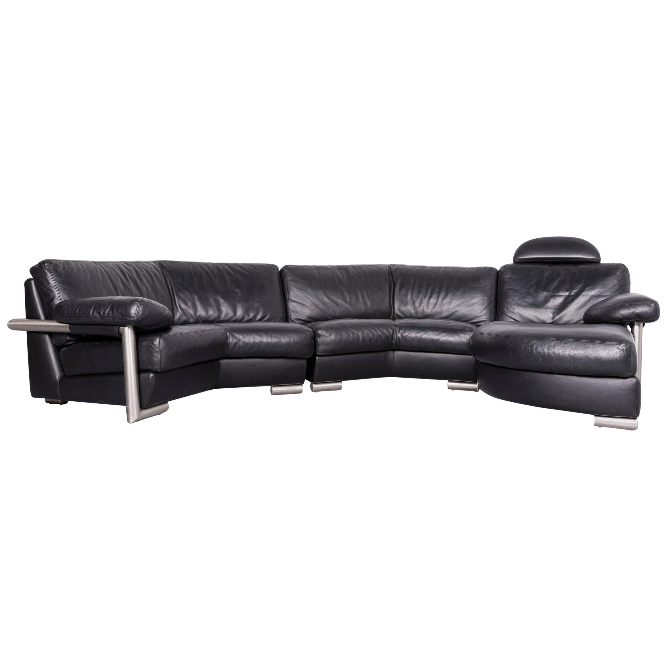 Artanova Medea Designer Black Leather Corner Sofa Couch For Sale
