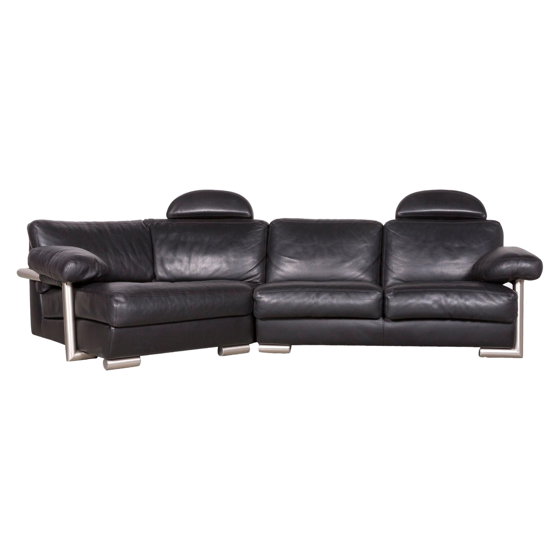 Artanova Medea Designer Black Leather Corner Sofa Couch For Sale