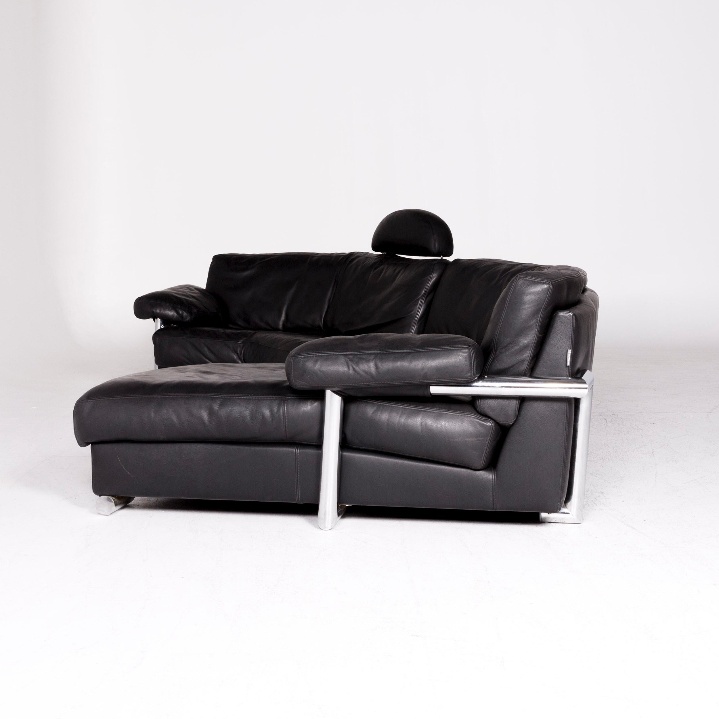 Artanova Medea Designer Leather Corner Sofa Black Genuine Leather Sofa Couch 3