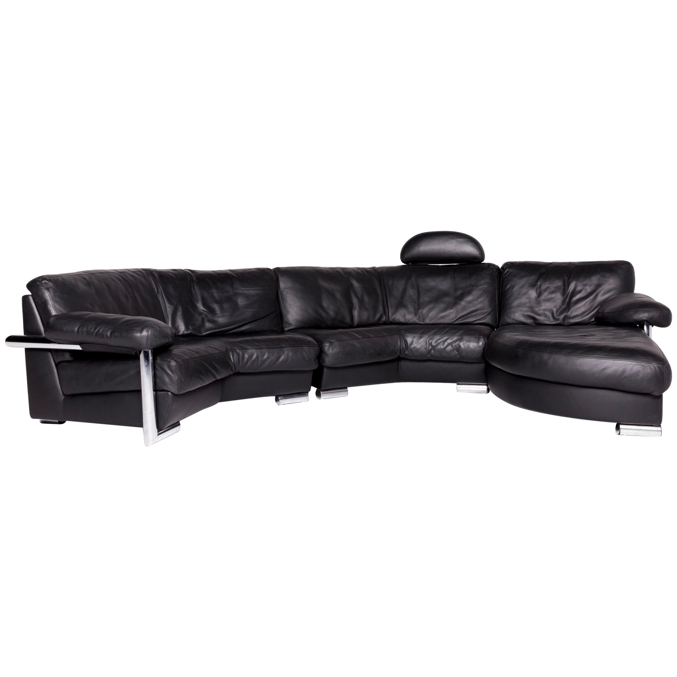 Artanova Medea Designer Leather Corner Sofa Black Genuine Leather Sofa Couch