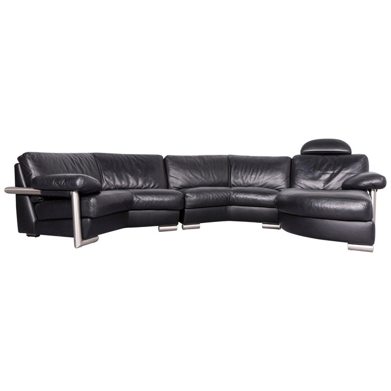 Artanova Medea Designer Leather Sofa Black Genuine Corner Couch