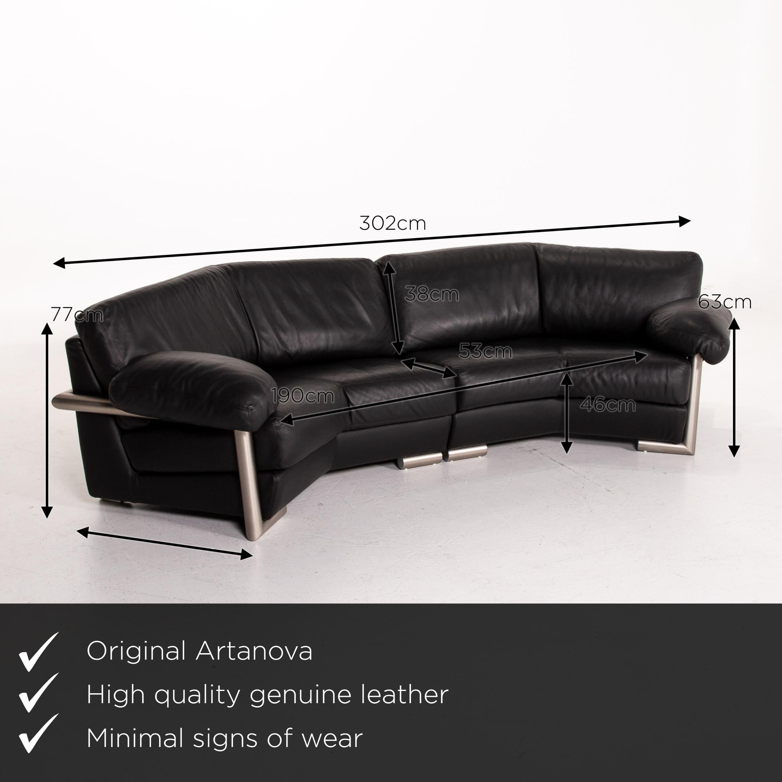 We present to you an Artanova Medea leather corner sofa black sofa couch Michael C. Brandis.

Product measurements in centimeters:

Depth 135
Width 302
Height 77
Seat height 46
Rest height 63
Seat depth 53
Seat width 190
Back height