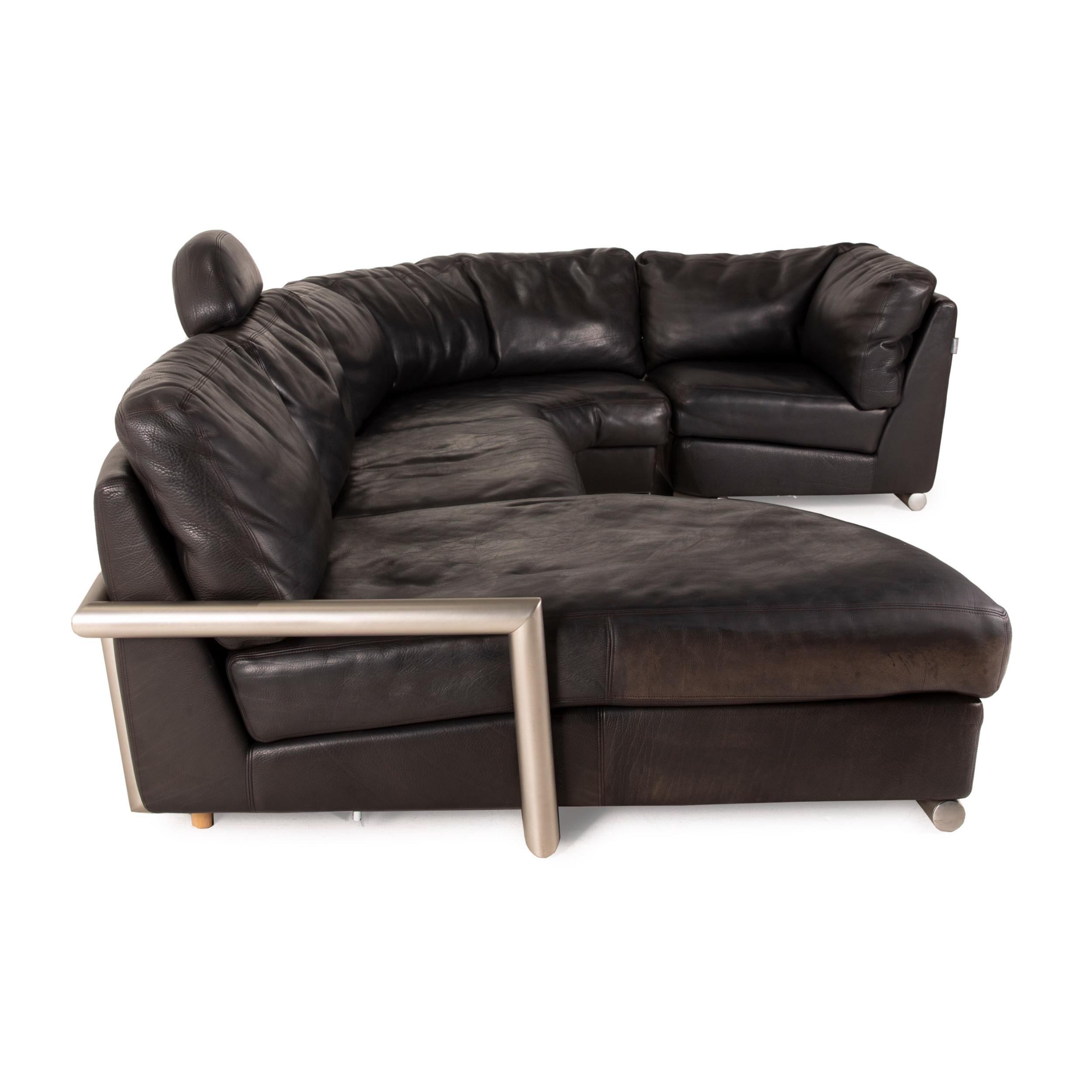 Contemporary Artanova Medea Leather Sofa Black Corner Sofa Black Couch Headrest For Sale