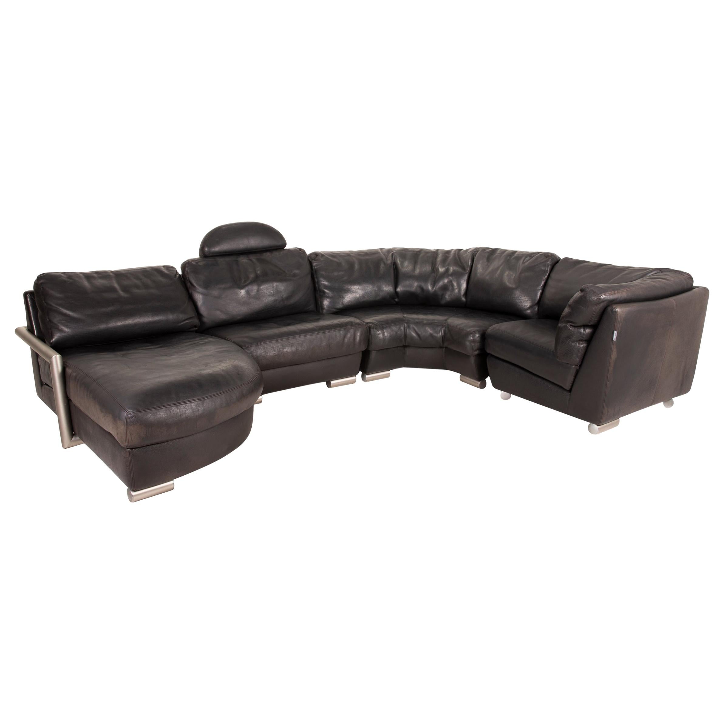 Artanova Medea Leather Sofa Black Corner Sofa Black Couch Headrest For Sale