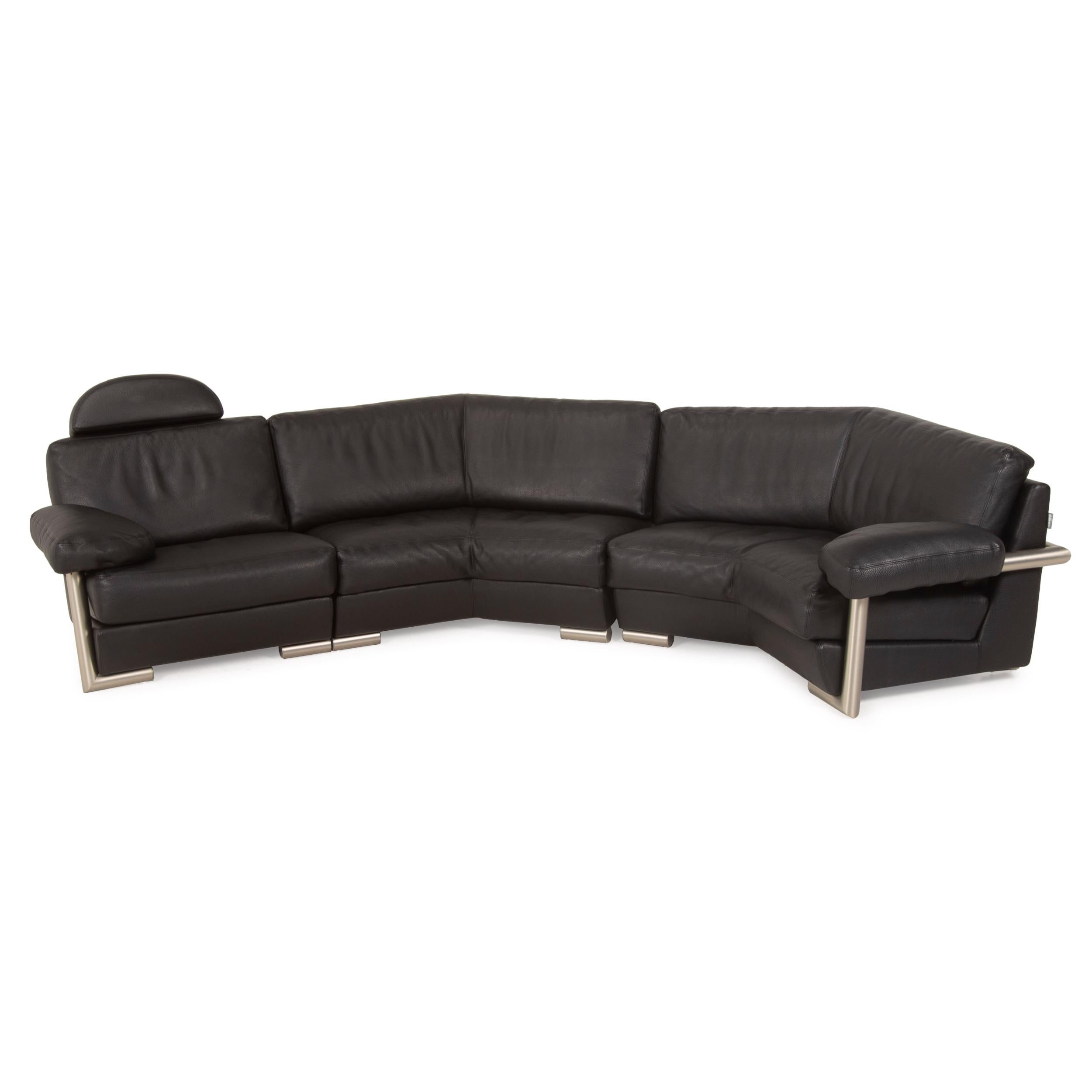 Contemporary Artanova Medea Leather Sofa Black Corner Sofa For Sale