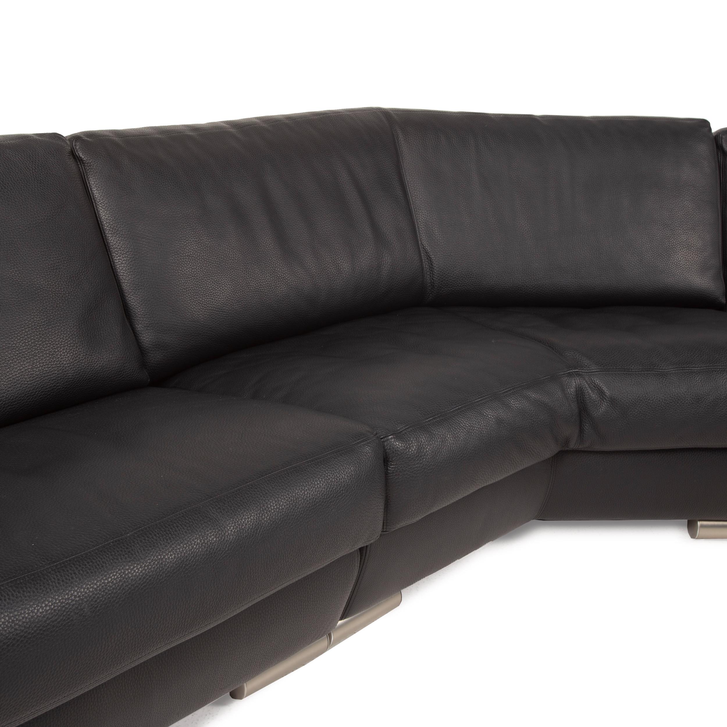Modern Artanova Medea Leather Sofa Set Black Corner Sofa Ottoman