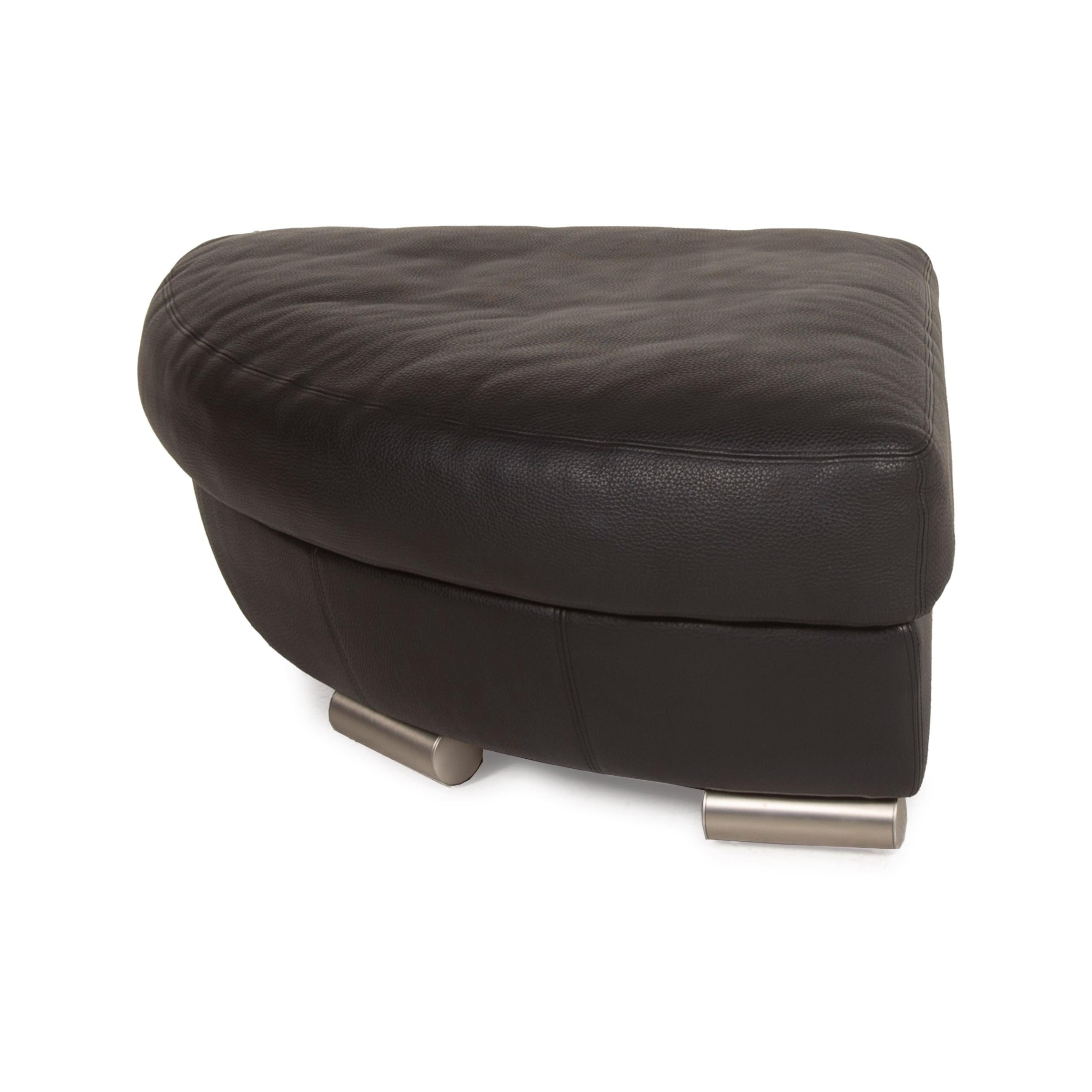 Contemporary Artanova Medea Leather Sofa Set Black Corner Sofa Ottoman