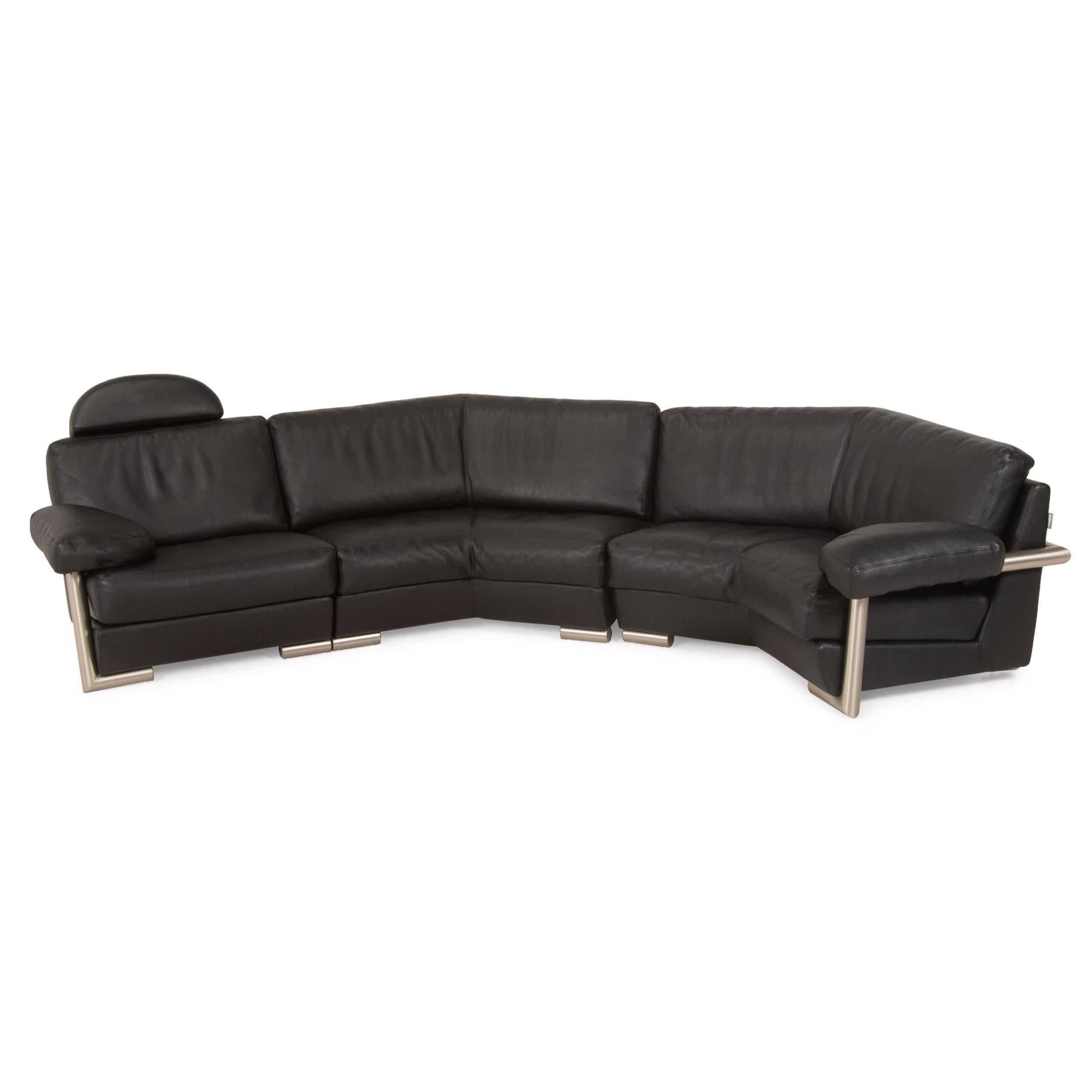 Artanova Medea Leather Sofa Set Black Corner Sofa Ottoman 1