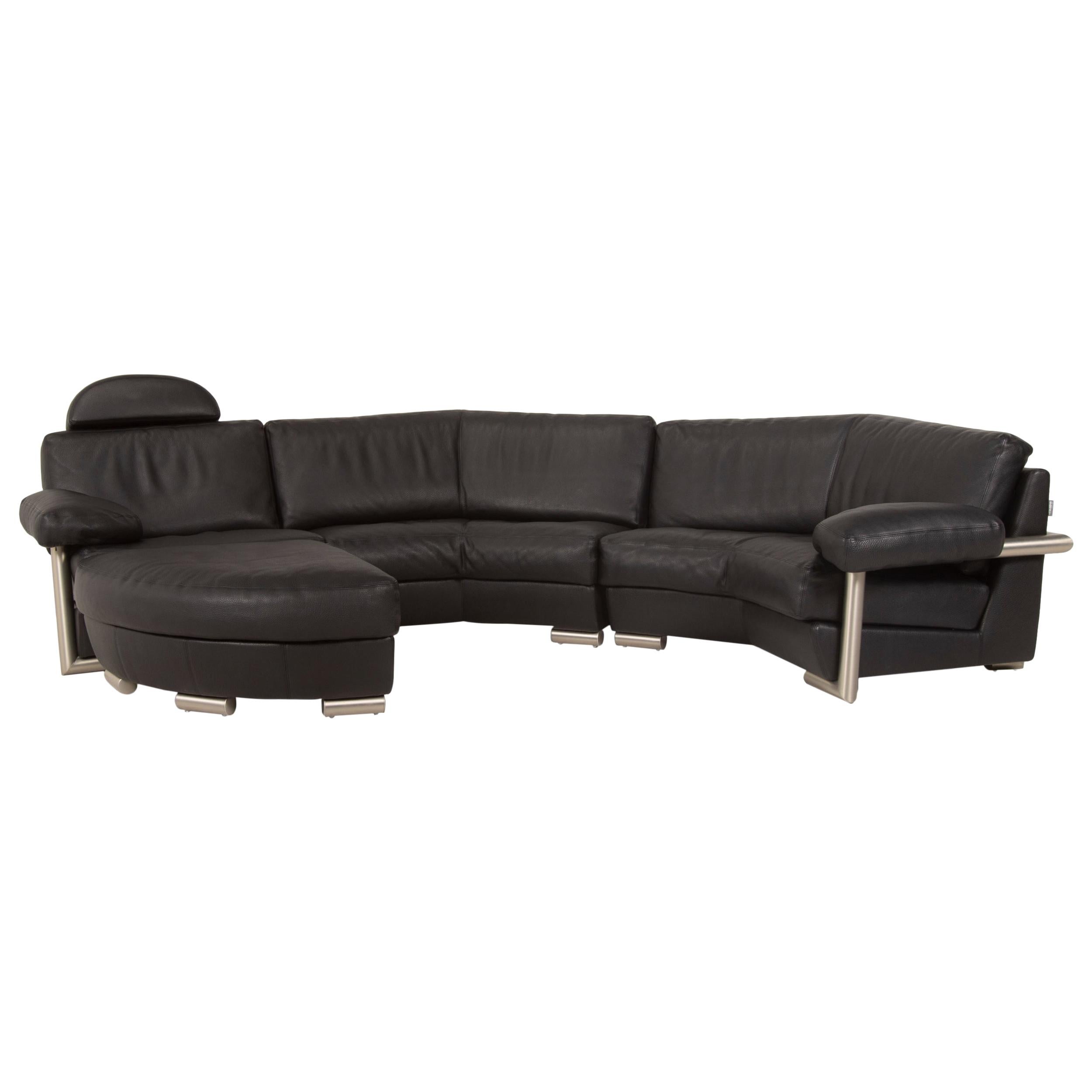 Artanova Medea Leather Sofa Set Black Corner Sofa Ottoman
